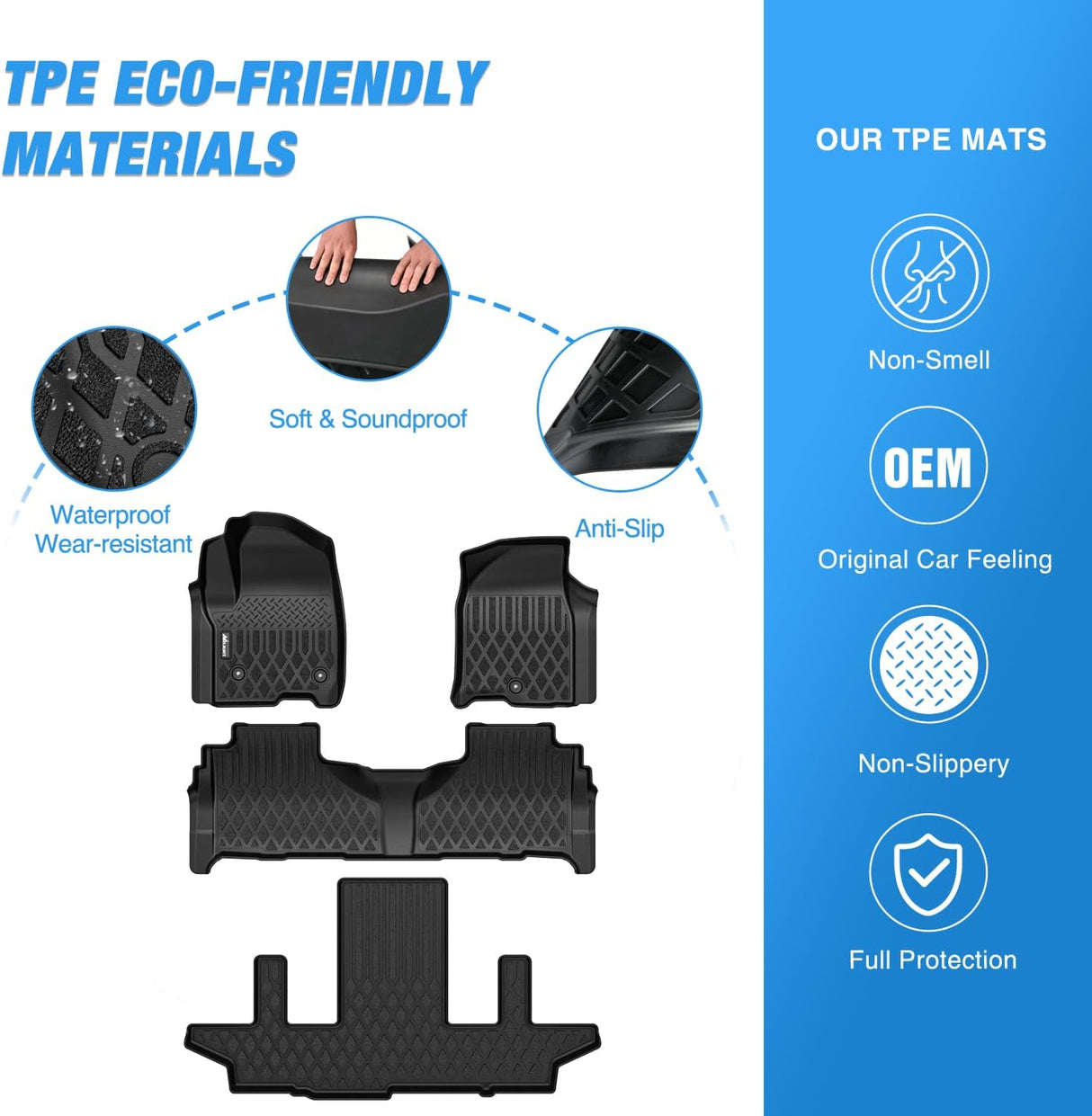 TPE Floor Mats for Chevy Chevrolet Suburban GMC Yukon XL 7 Seats Bucket Seats 2021 2022 2023 2024 2025 2026 All Weather Custom Fit Heavy Duty Floor Liners