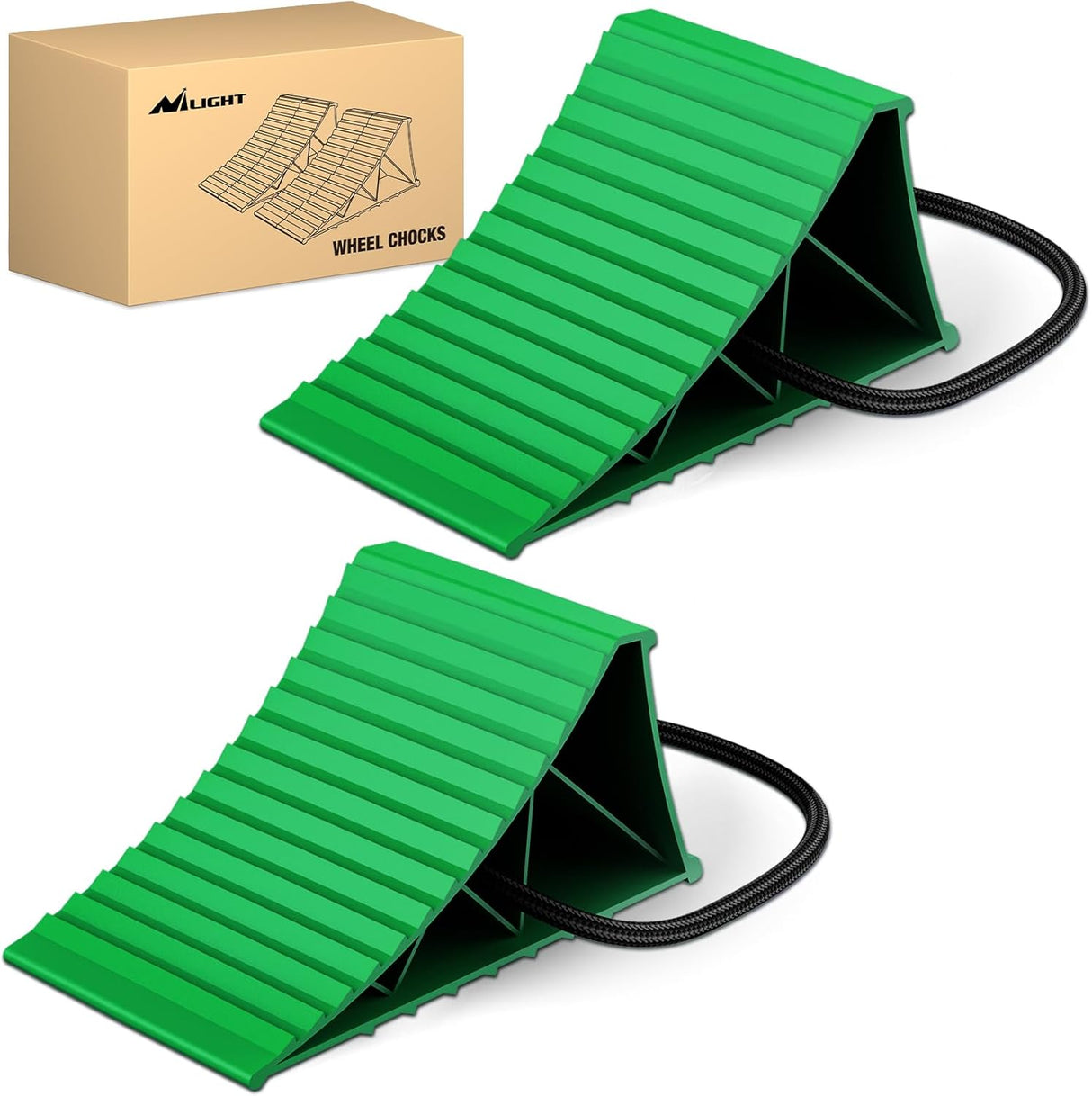 Wheel Chocks, Heavy Duty Wheel Stopper for Car, Truck, RV, Trailer, Caravan, Motorcycle, 8.7 Inch x 4.8 Inch x 4.2 Inch, 2-Pack(Green)