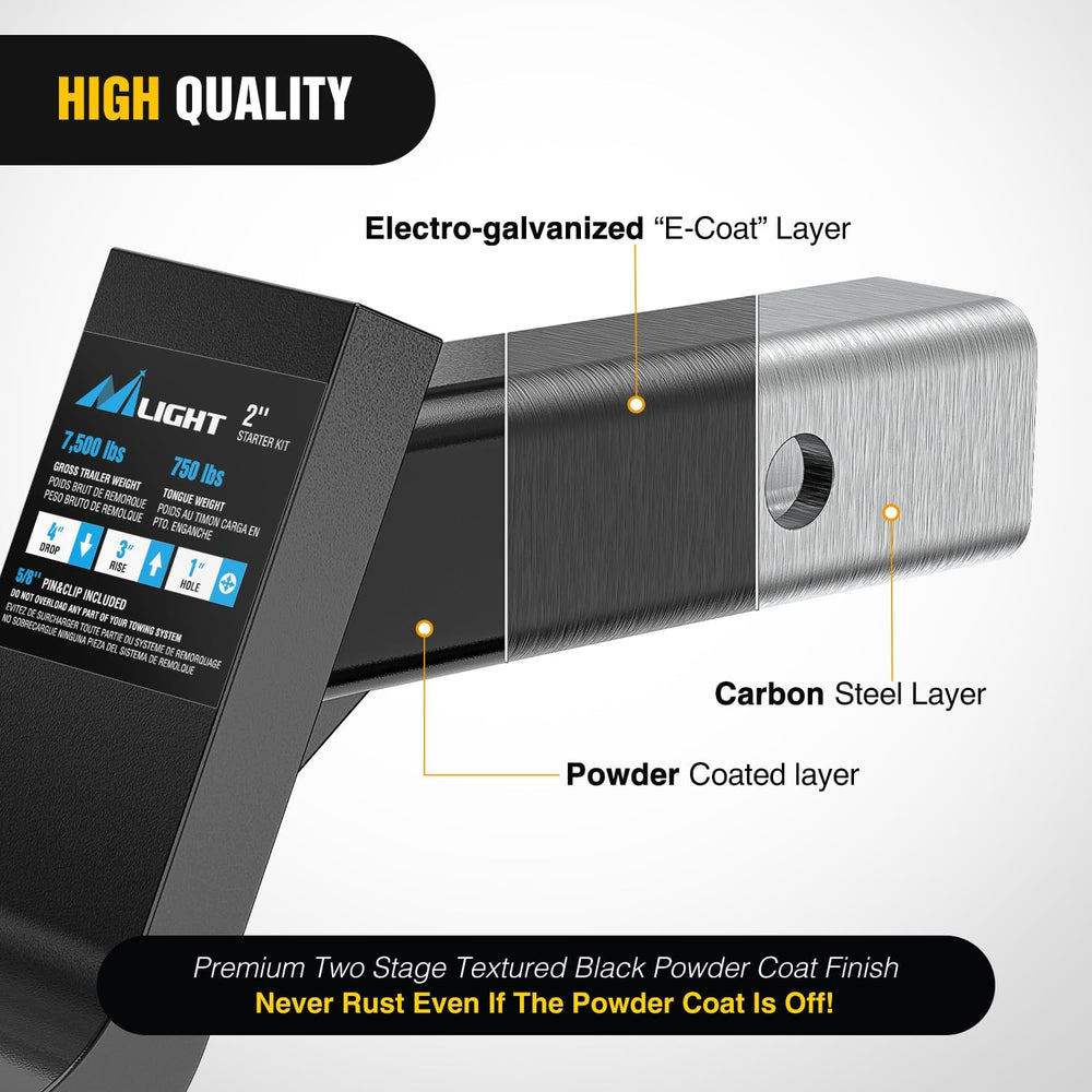 Trailer Hitch Ball Mount with 5/8in Hitch Pin Clip Fits 2in Receiver Square 7500 lbs 4in Drop 3in Rise Nilight