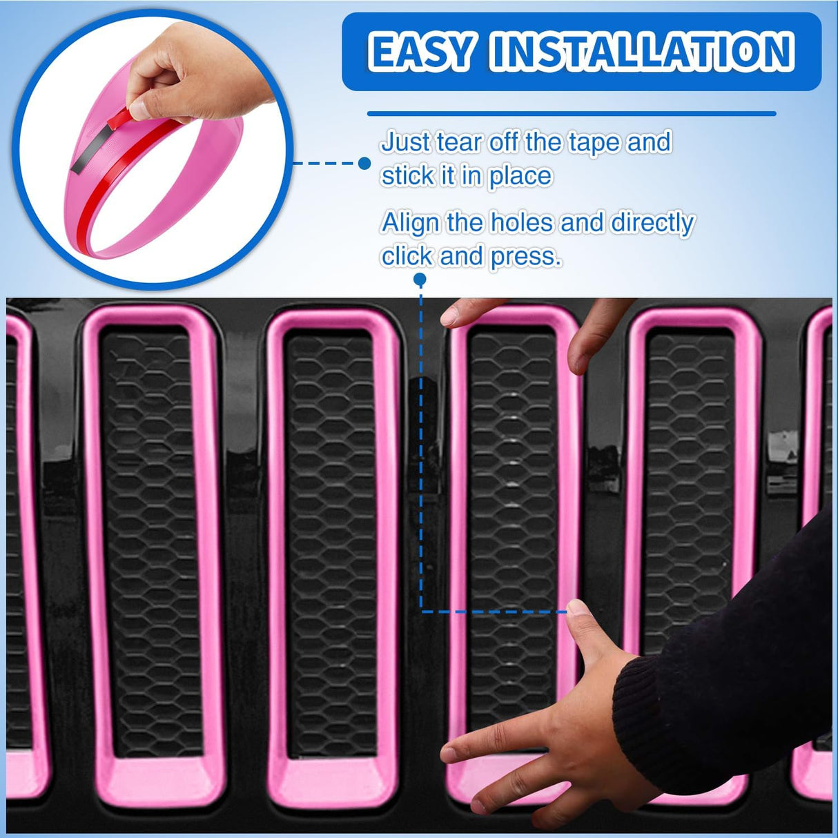 Grill Inserts fit for Jeep Wrangler Front Grille Inserts Headlight Cover Set for JL JLU Unlimited Sport SportS 2018 2019 2020 2021 2022 2023 Grille Bezels Trim Exterior Accessories Pink 9 Pcs