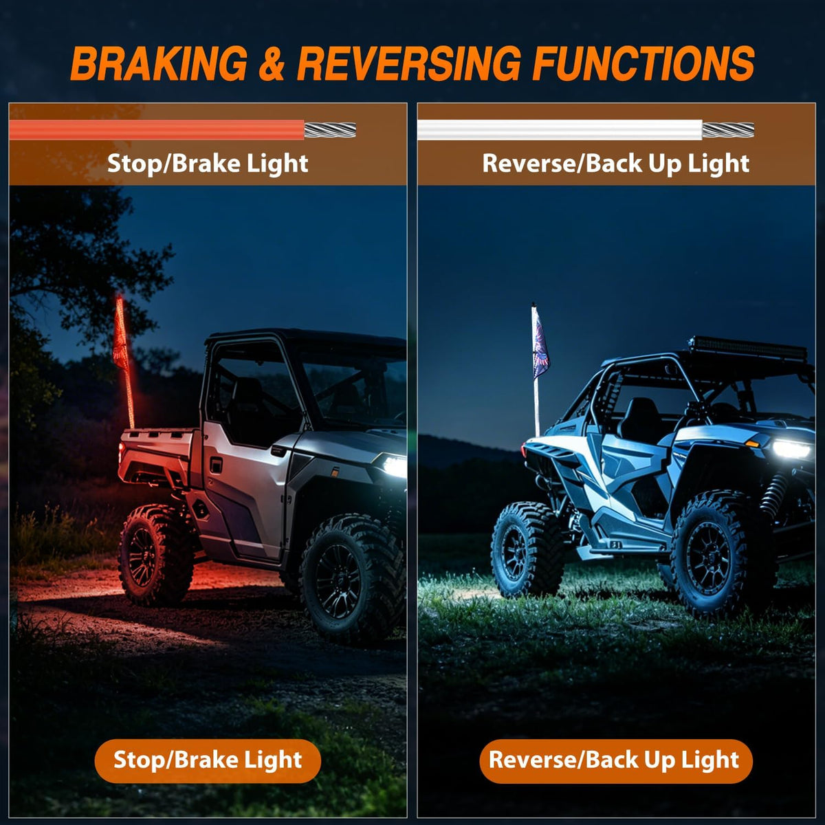 RGB LED Whip Light 1PC 4FT Spiral Antenna Whips | APP and Remote Control with DIY Chasing Patterns Brake Reverse Functions and Spring Base for ATV UTV RZR Can Am and Jeep