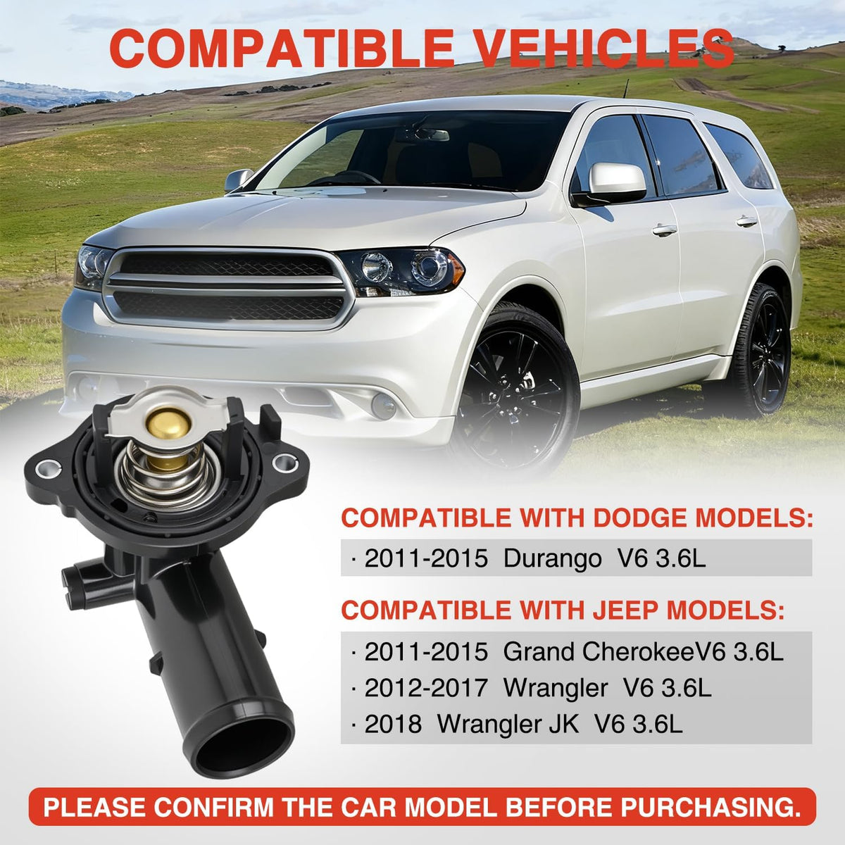 Thermostat Housing Assembly Compatible with Dodge Durango Jeep Grand Cherokee 2011-2015 Wrangler 2012-2017 JK 2018 Engine Coolant Thermostat Housing for Car 902-852 5184655AD 5184651AF AG AH