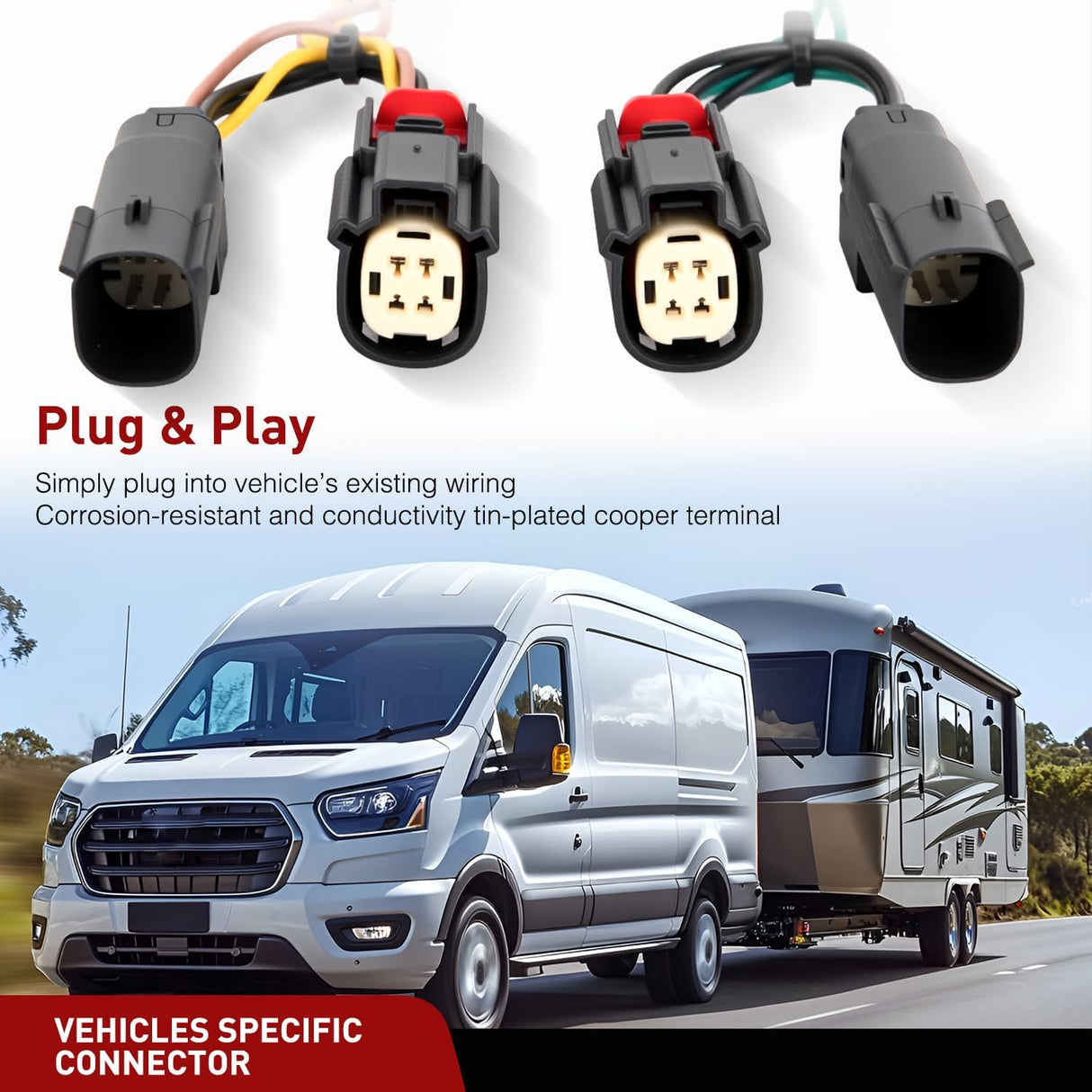 4 Pin Trailer Wiring Kit 56327 Vehicle Standard 4 Way Connector Custom for 2015 2016 2017 2018 2019 2020 2021 2022 2023 2024 Ford Transit-150, Transit-250, Transit-350, E-Transit Hitch