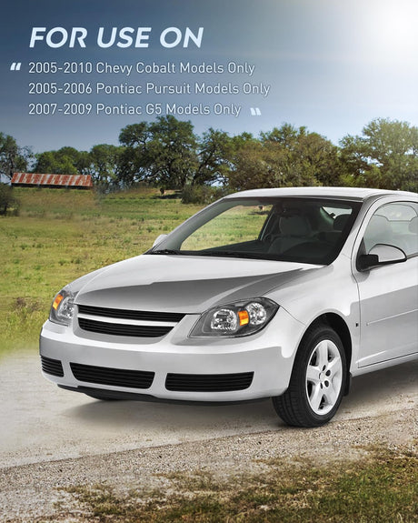 2005-2010 Chevy Cobalt 2005-2009 Pontiac Headlight Assembly Black Housing Amber Reflector Nilight