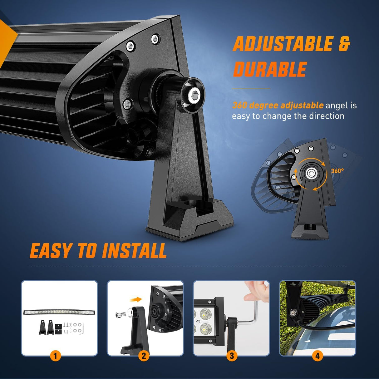 LED Light Bar 50" 288W Double Row Curved Spot/Flood Led Light Bar |12AWG Wiring Harness 5Pin Switch