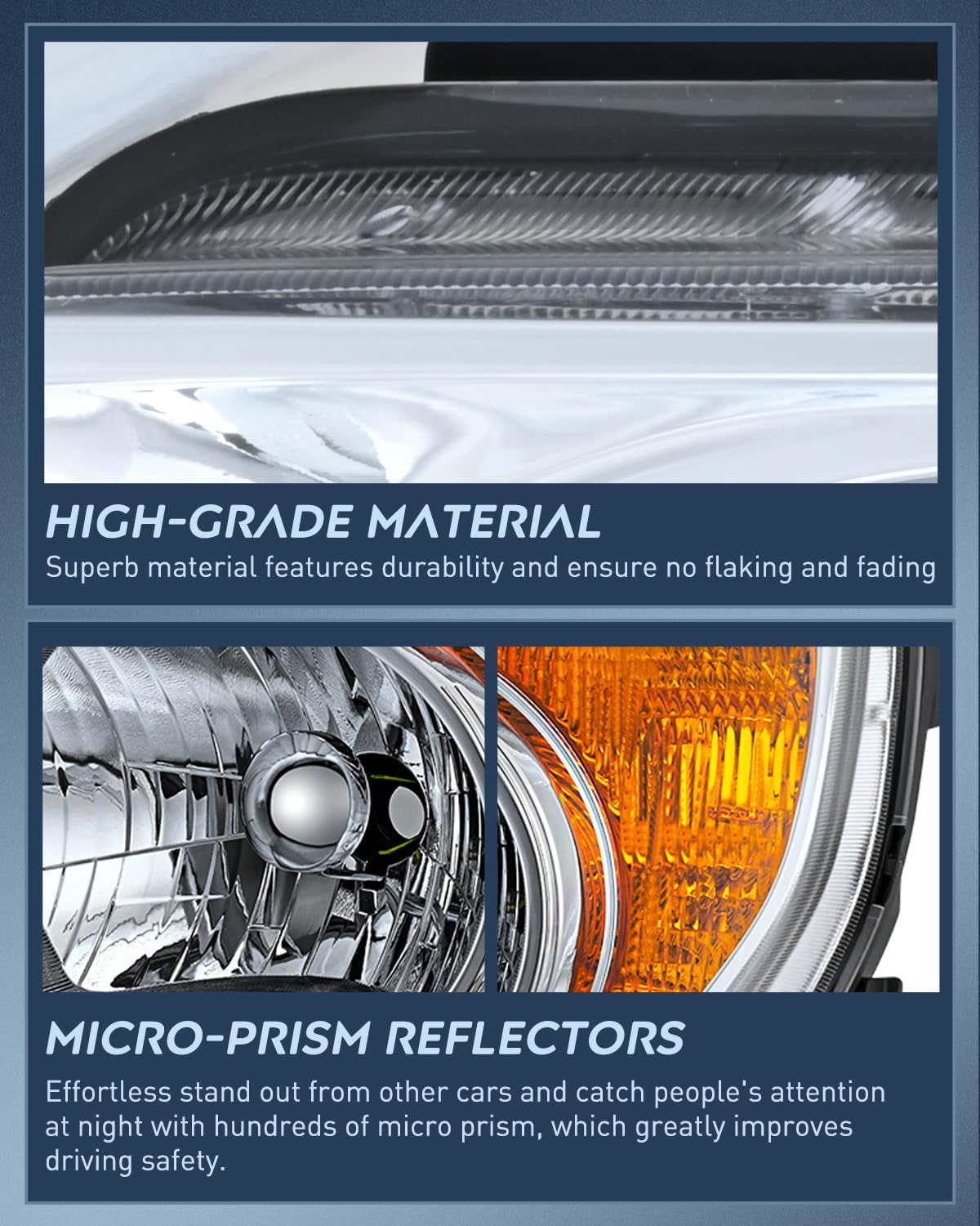 Headlight Assembly Compatible with 2003 2004 2005 2006 Honda Element OE Style Replacement Halogen Headlights Chrome Housing Amber Reflector Headlamp Passenger and Driver Side