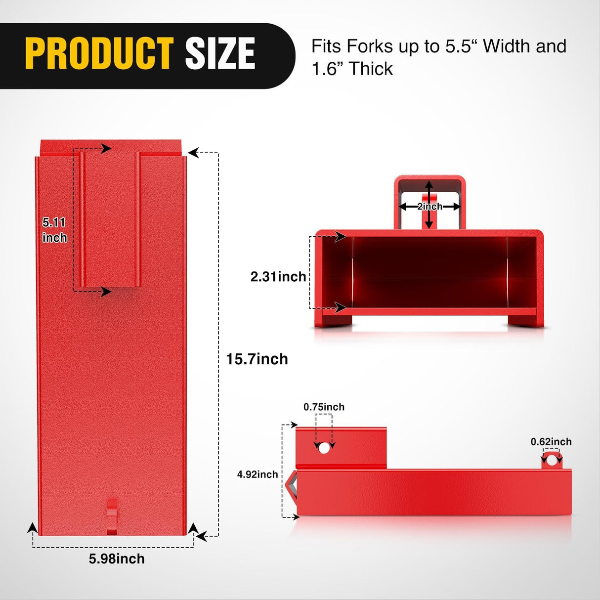 Forklift Trailer Hitch Attachment Fits 2 Inch Receiver Clamp on Pallet Fork Trailer Towing Adapter with Safety Chain & Hook Red