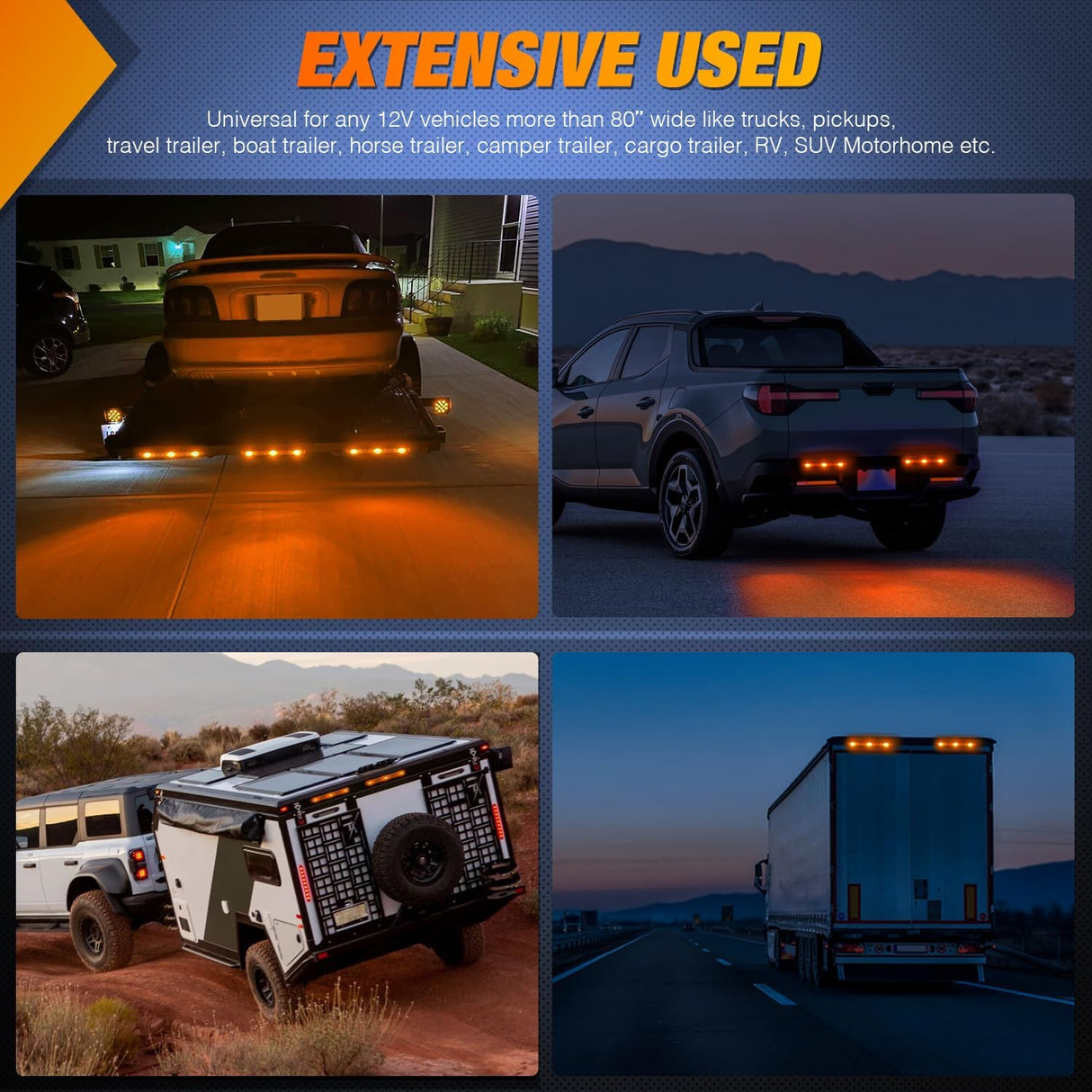 Trailer Light 9 LED Marker Tail Trailer Light Bar 14.2Inch 2 PCS Amber Clearance Identification Running Mark ID Rear Stainless Steel Bracket for 12V Pickup Truck RV Boat