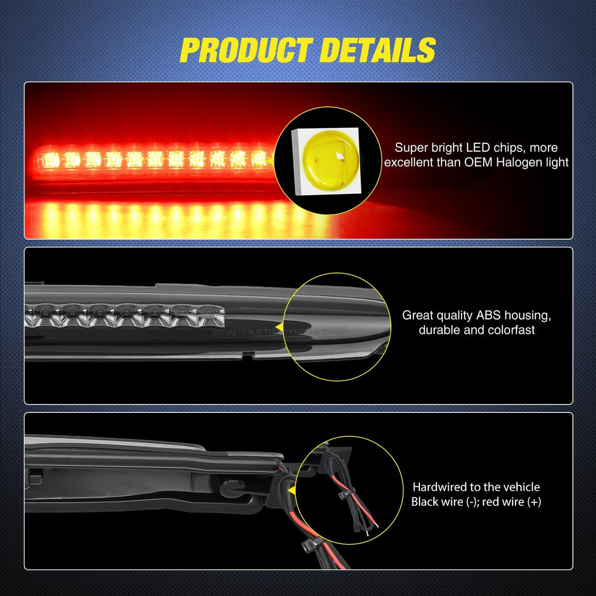 Third Brake Light for Chevy Trailblazer GMC Envoy 2002-2009 Smoked | for Buick Rainier 2004-2007, Isuzu Ascender 2003-2008, High Mount 3rd Stop Reverse Cargo LED Rear Cab Center Replacement