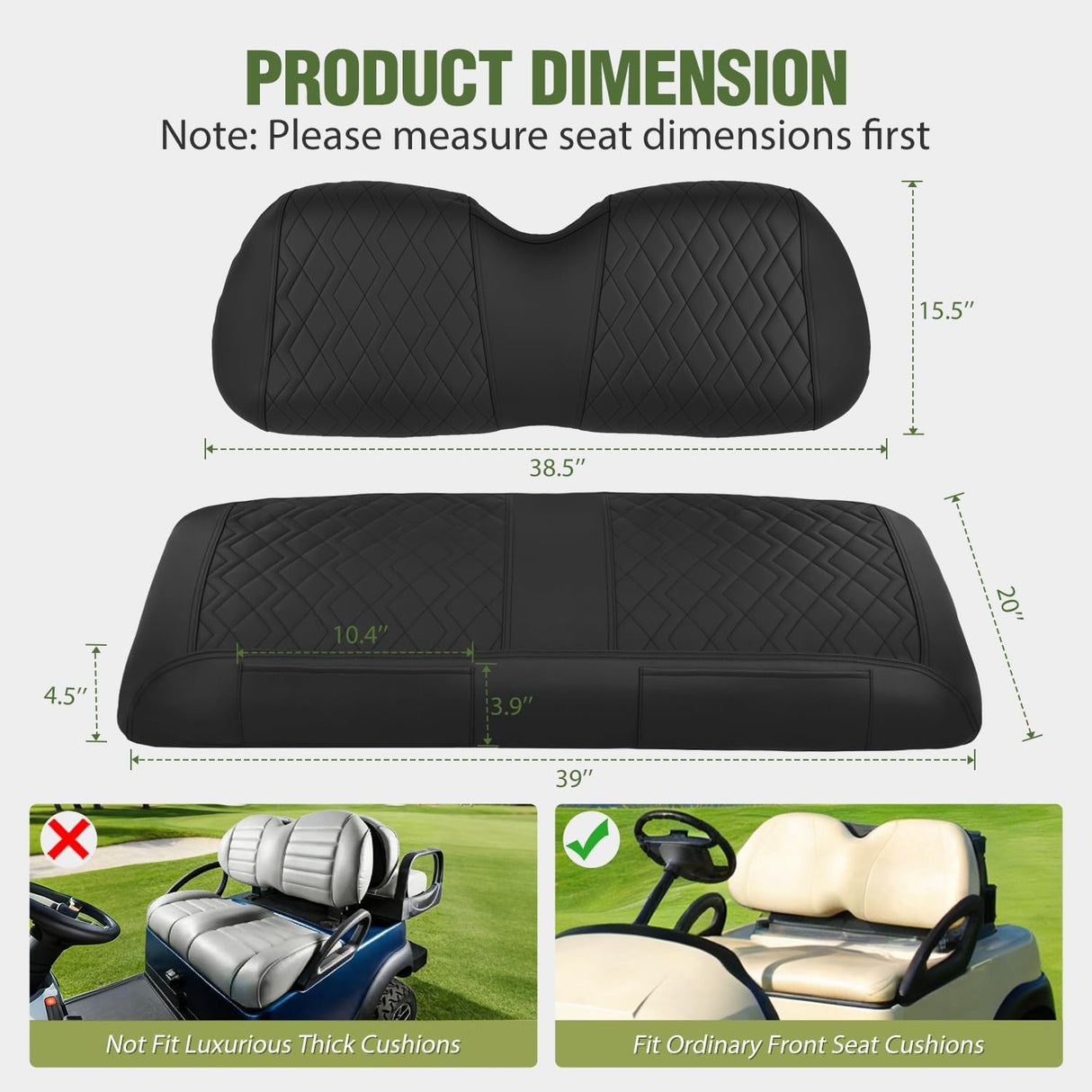 Golf Cart Front Seat Cover 1PC Black Leather Club Car Precedent | Waterproof Leather No Staple Design All Season Protection Sun Scratch Resistant Cover Fits 2004-2019 Club Car Precedent