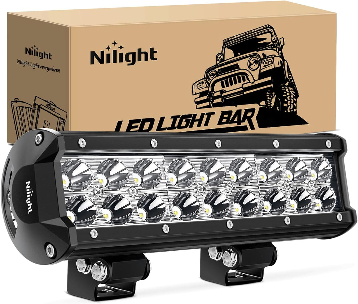 LED Light Bar 9Inch 54W 3600LM Spot Off Road Driving Lamp Super Bright Waterproof Fog Work Lighting for Trucks SUV ATV UTV Pick-up Boat Tractor 4x4 Van Camper