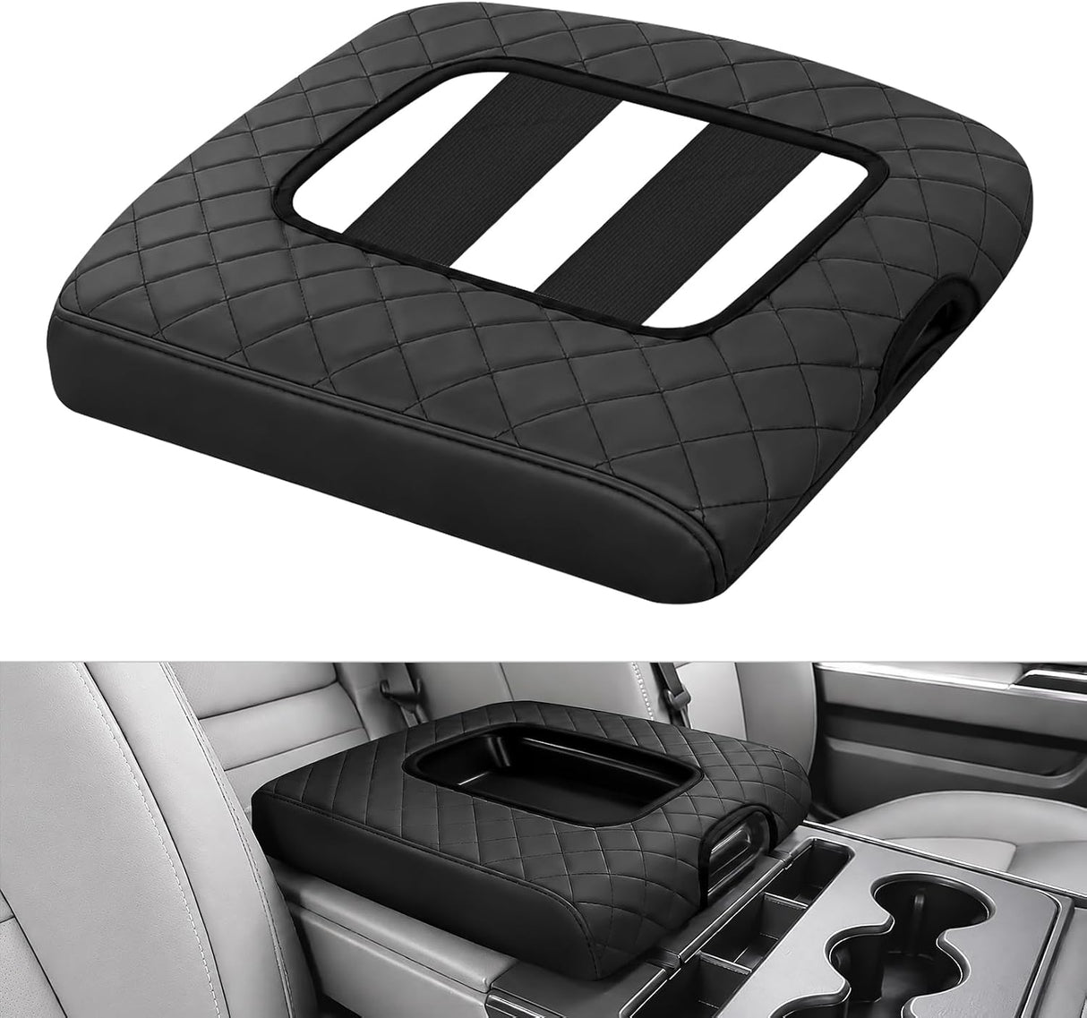 Center Console Cover Fit for Chevy GMC Silverado Sierra 2014-2018 | for Silverado Sierra 2014 15 16 17 2018 Jump Seat Accessories Middle Armrest Cover for Car Waterproof Nappa Leather, Black