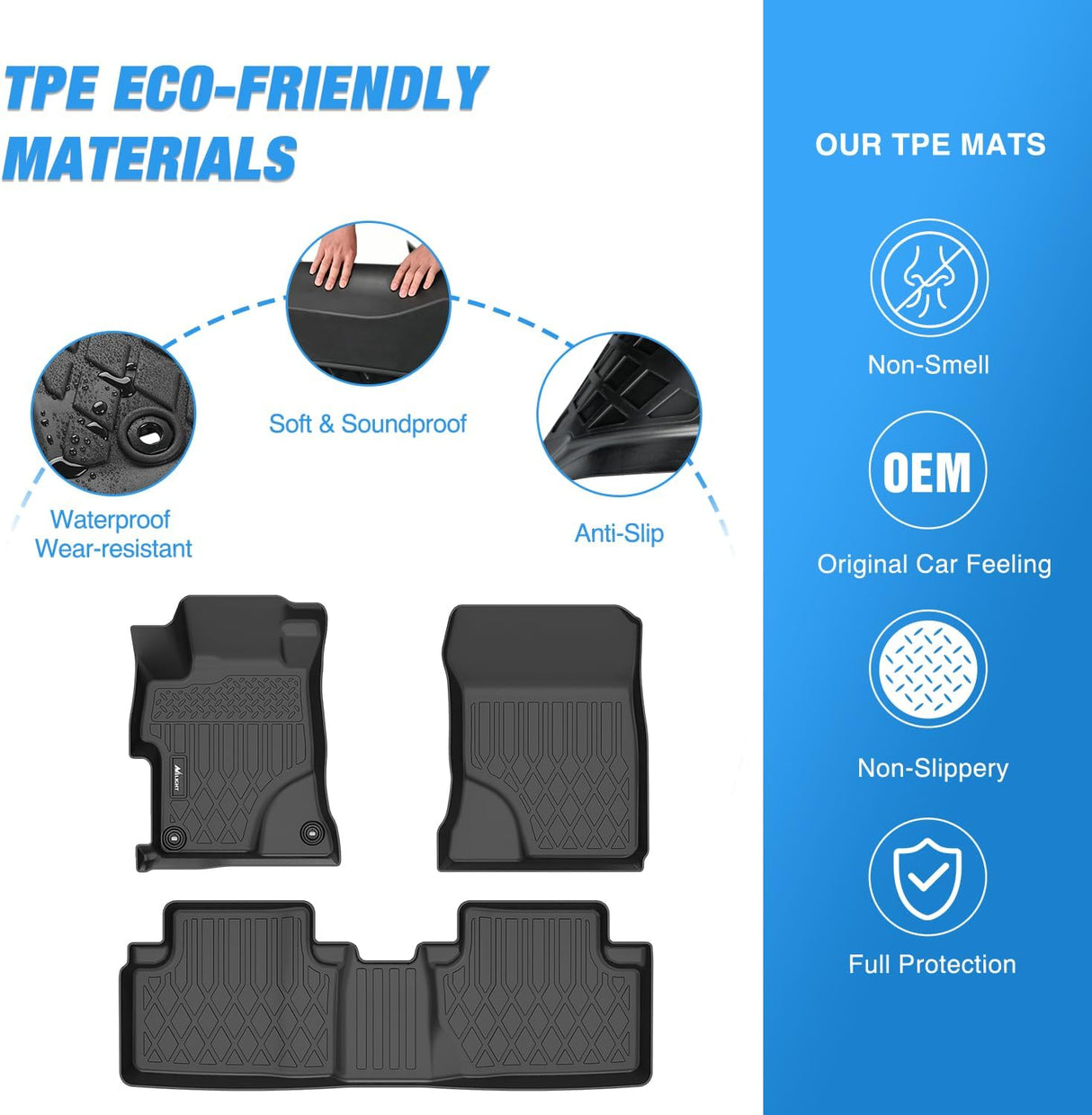 TPE Floor Mats for Honda Civic Sedan 2012 2013 2014 2015, All Weather Custom Fit Heavy Duty Floor Liners