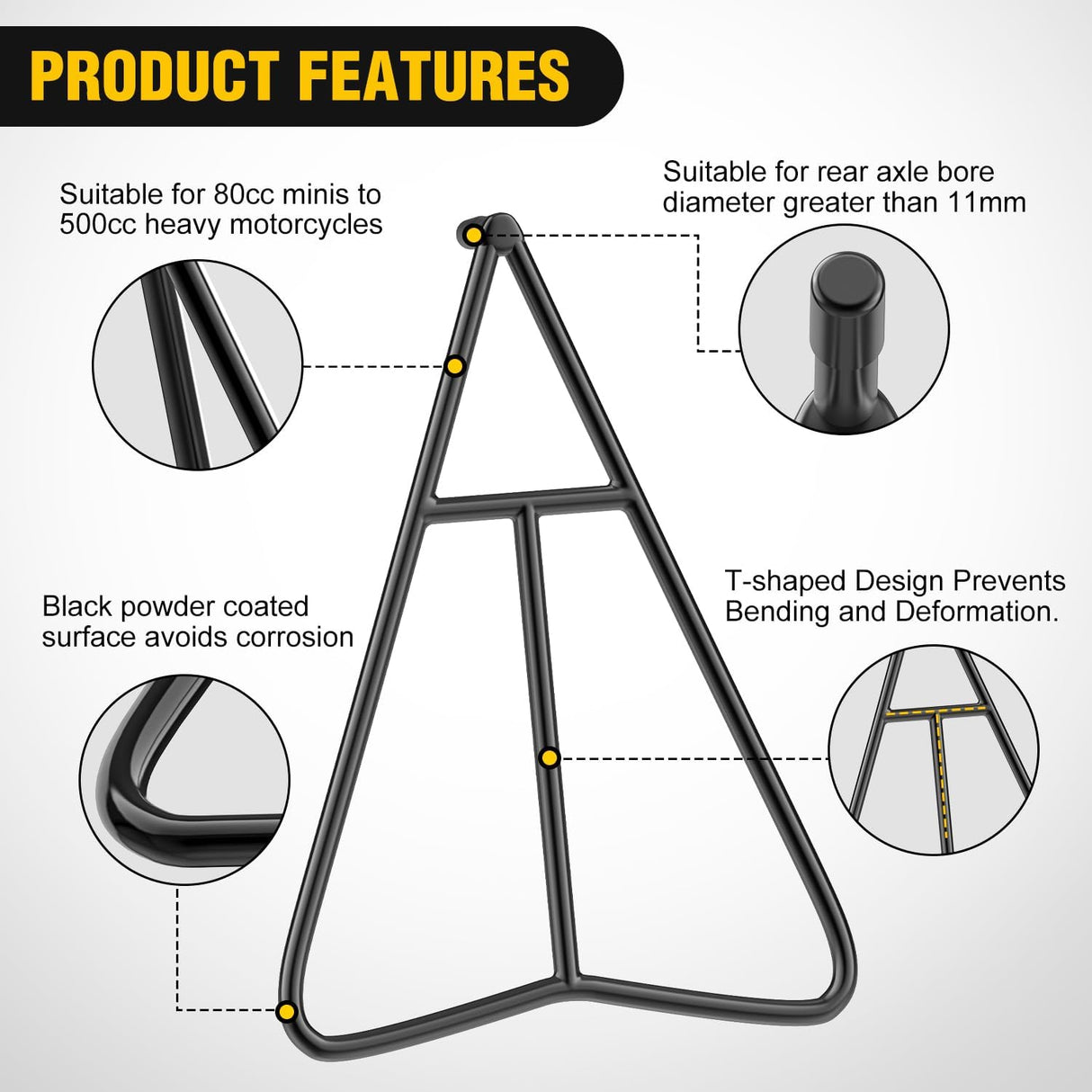 Dirt Bike Triangle Stand T-shaped Central Support Motorcycle Rear Wheel Paddock Stand for 80-500cc Supermoto Motocross Enduro Pit Bike