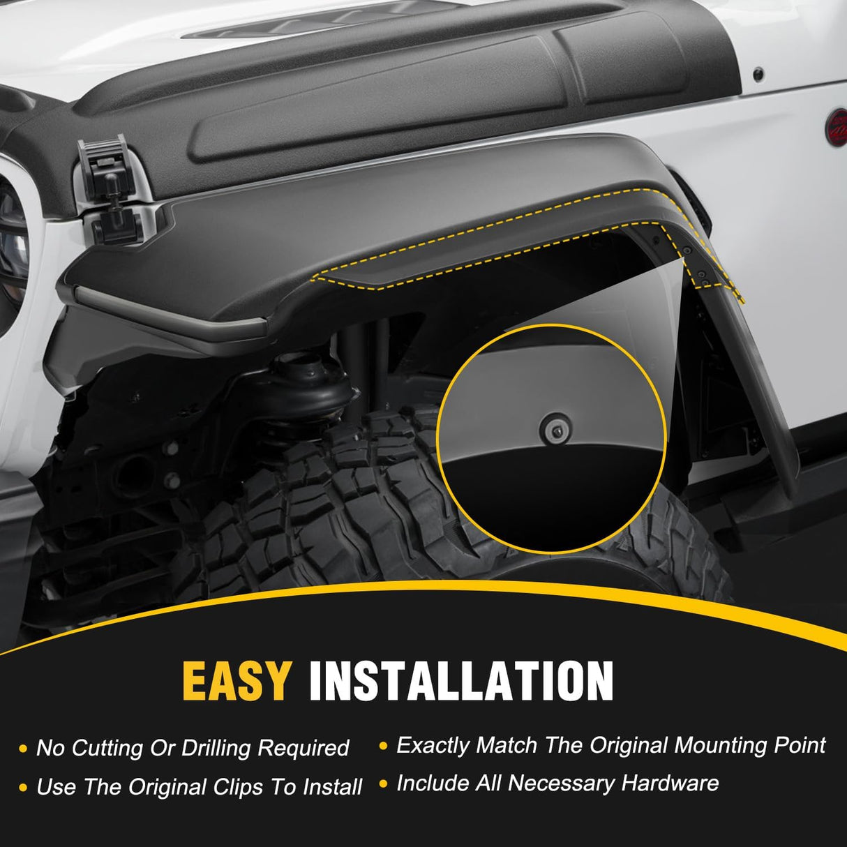 Fender Flares Extensions Set Compatible with 2020 2021 2022 2023 2024 2025 2026 Gladiator JT Mojave & Rubicon (Only for High Wheel Arches) Off-Road Widened Front Rear Flat 4 PCS
