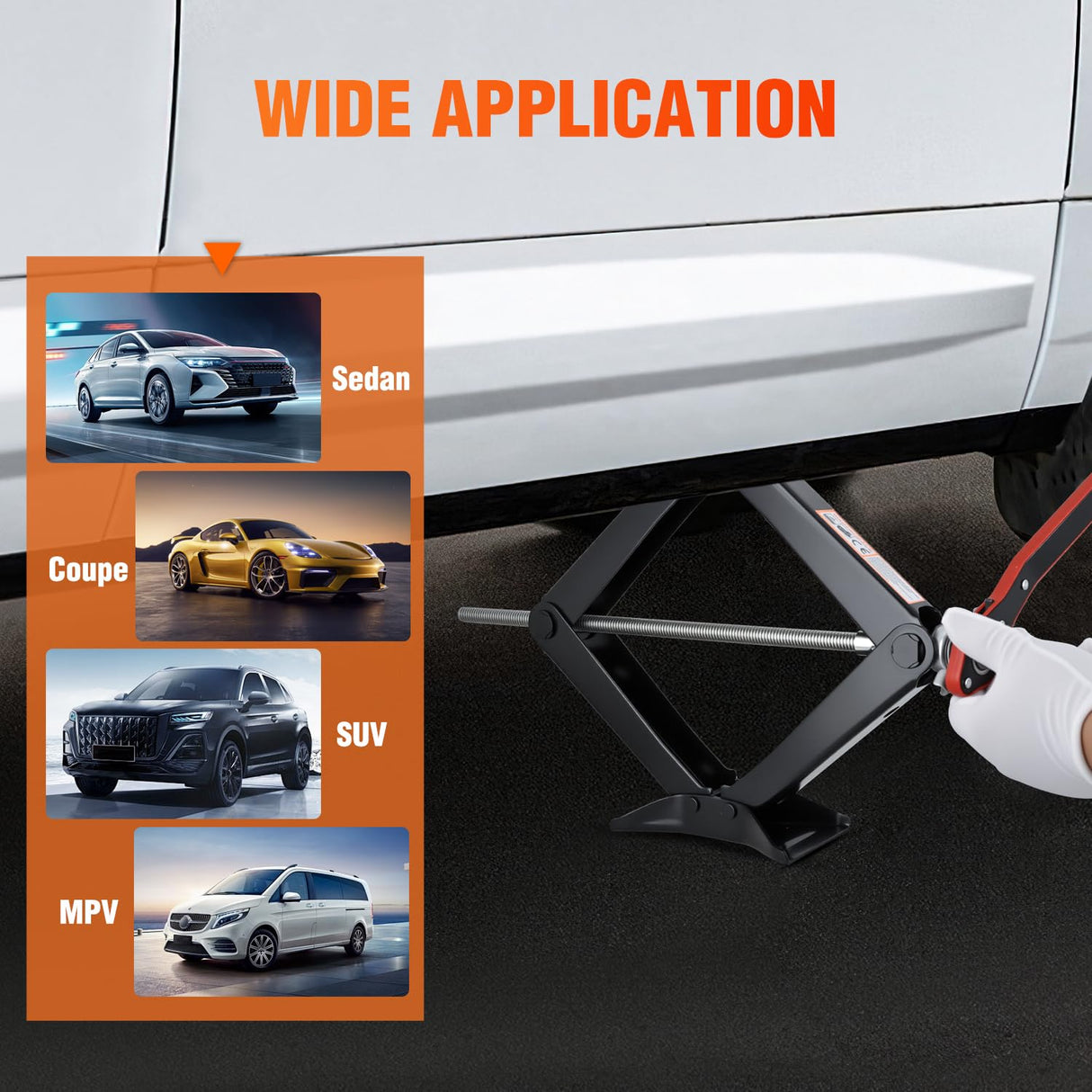 Scissor Jack for Car 1.5 Ton(3307 lbs), Heavy Duty Steel Scissor Lift Jack Car Kit with Ratchet Wrench for Sedan SUV MPV Tire Changing, 3.9 Inch-13.6 Inch Lifting Range Portable Small Jack Black