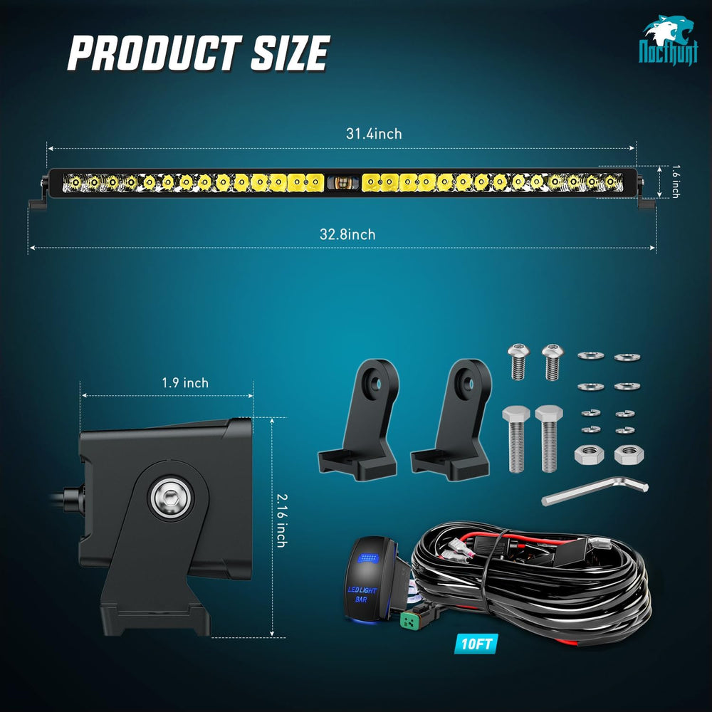 32 Inch 29LED Single Row Spot Screw-Less Night Vision LED Light Bar | 16AWG Wire 5Pin Switch Nilight