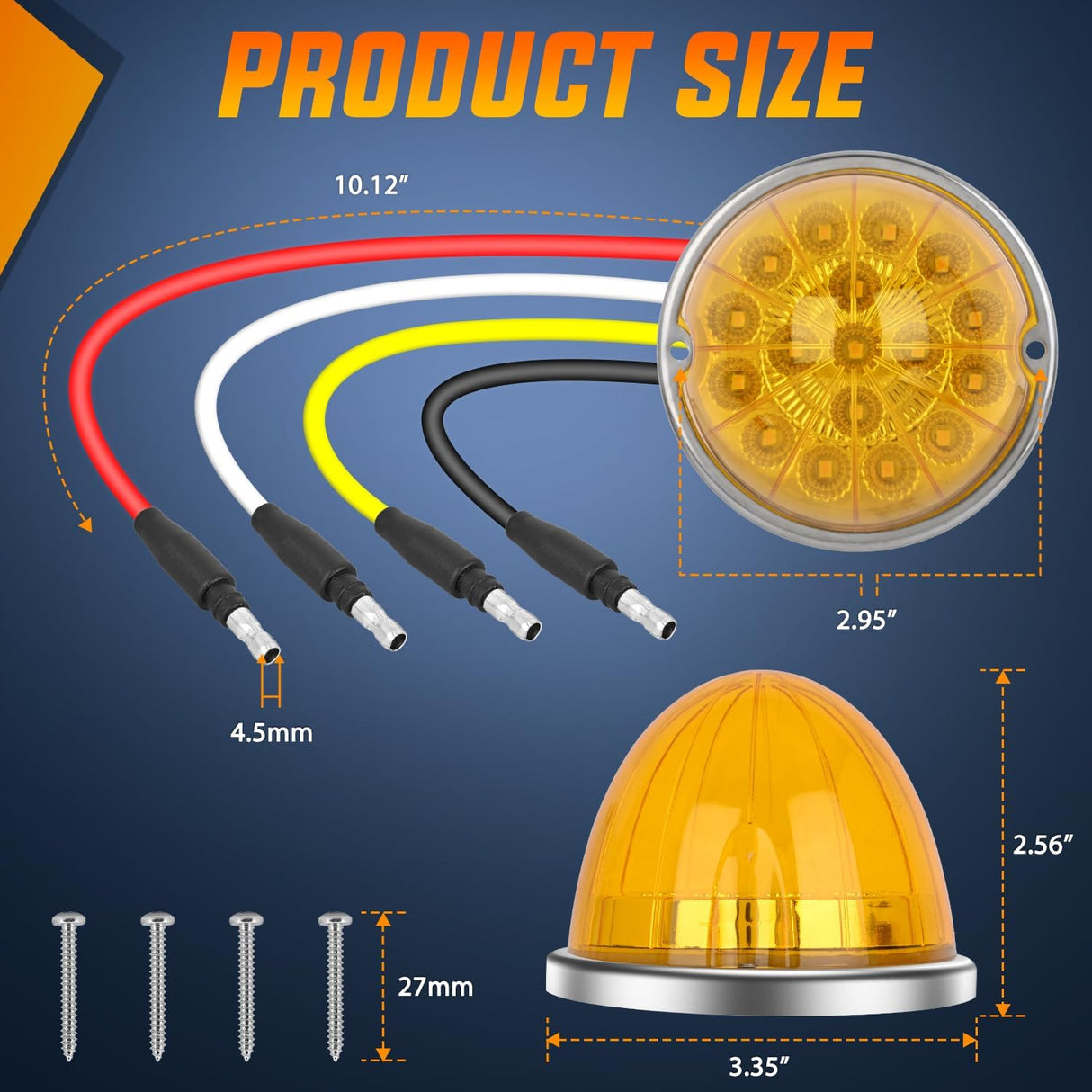 Watermelon Light 17 LED Triple Function 2PCS Amber Lens Stainless Steel Bezel Marker Clearance Strobe Turn Signal Lights 4 Plug IP68 Waterproof for Trailer Truck Pickup Camper RV ATV UTV Boat