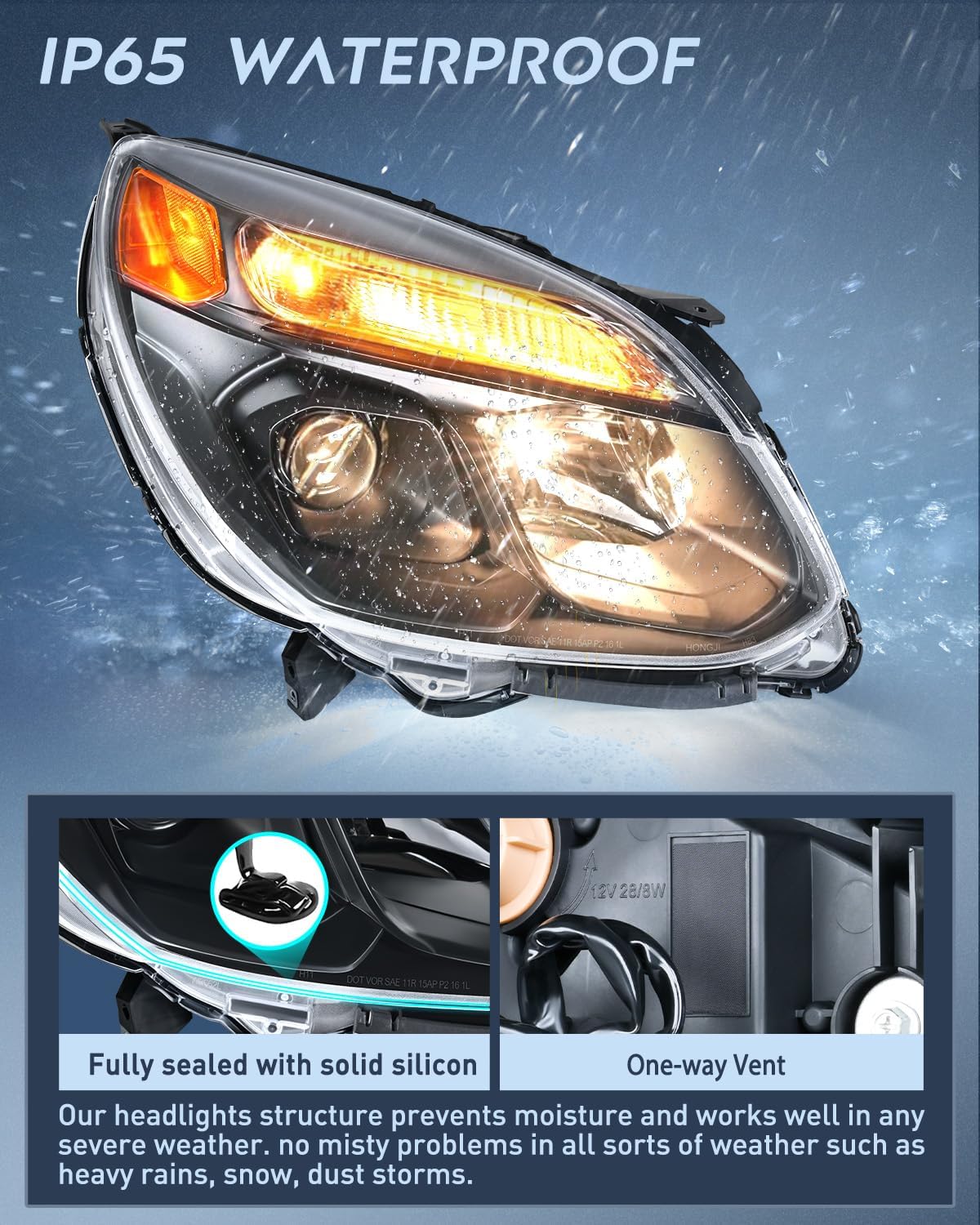 Headlight Assembly Compatible with 2016 2017 Chevy Equinox OE Style Projector Replacement Halogen Headlights Black Housing Amber Reflector Headlamp Passenger and Driver Side