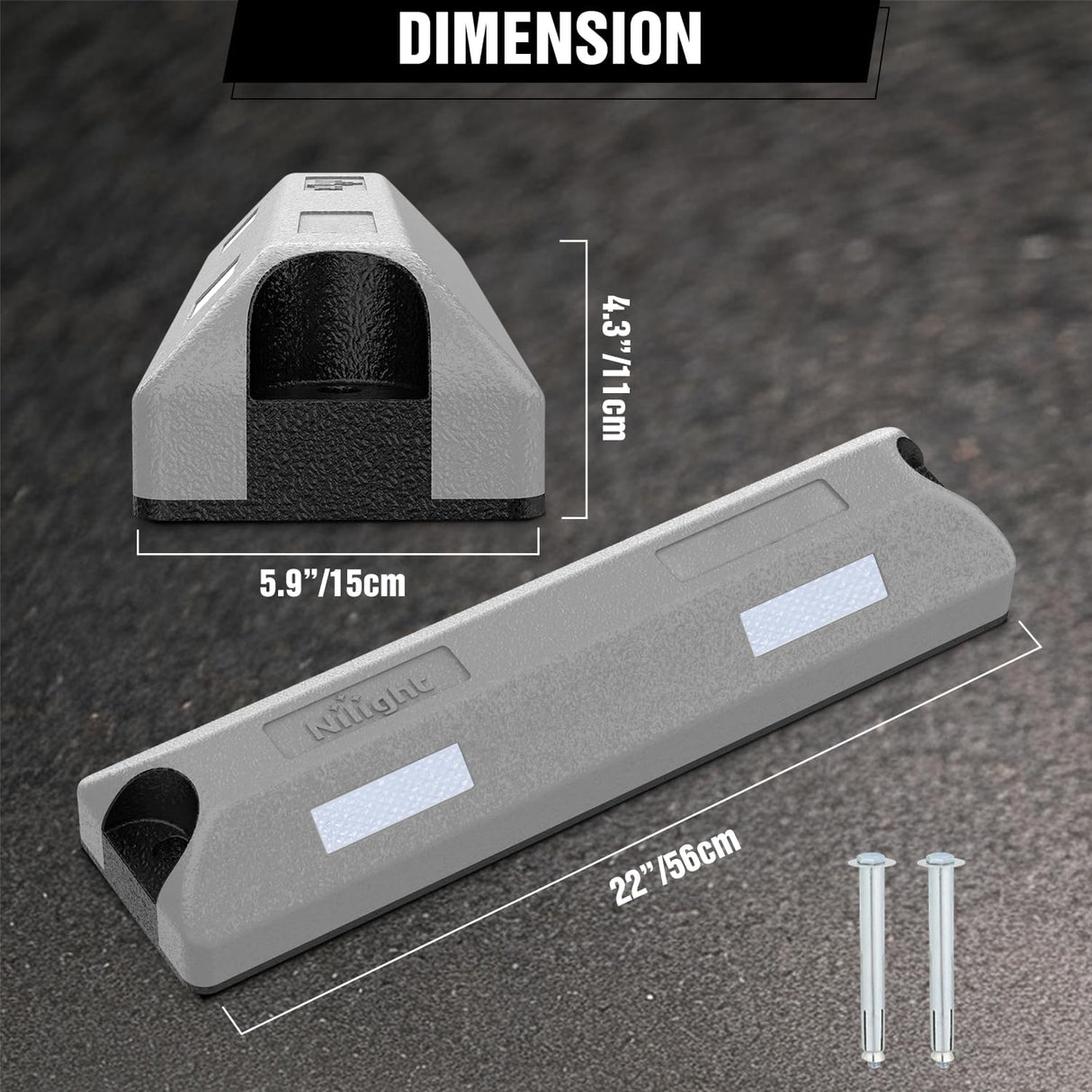 Rubber Parking Curbs 2 Pack - Heavy Duty 22 Inch Garage Wheel Stops Parking aid Block for Driveway & Parking Lot, Gray