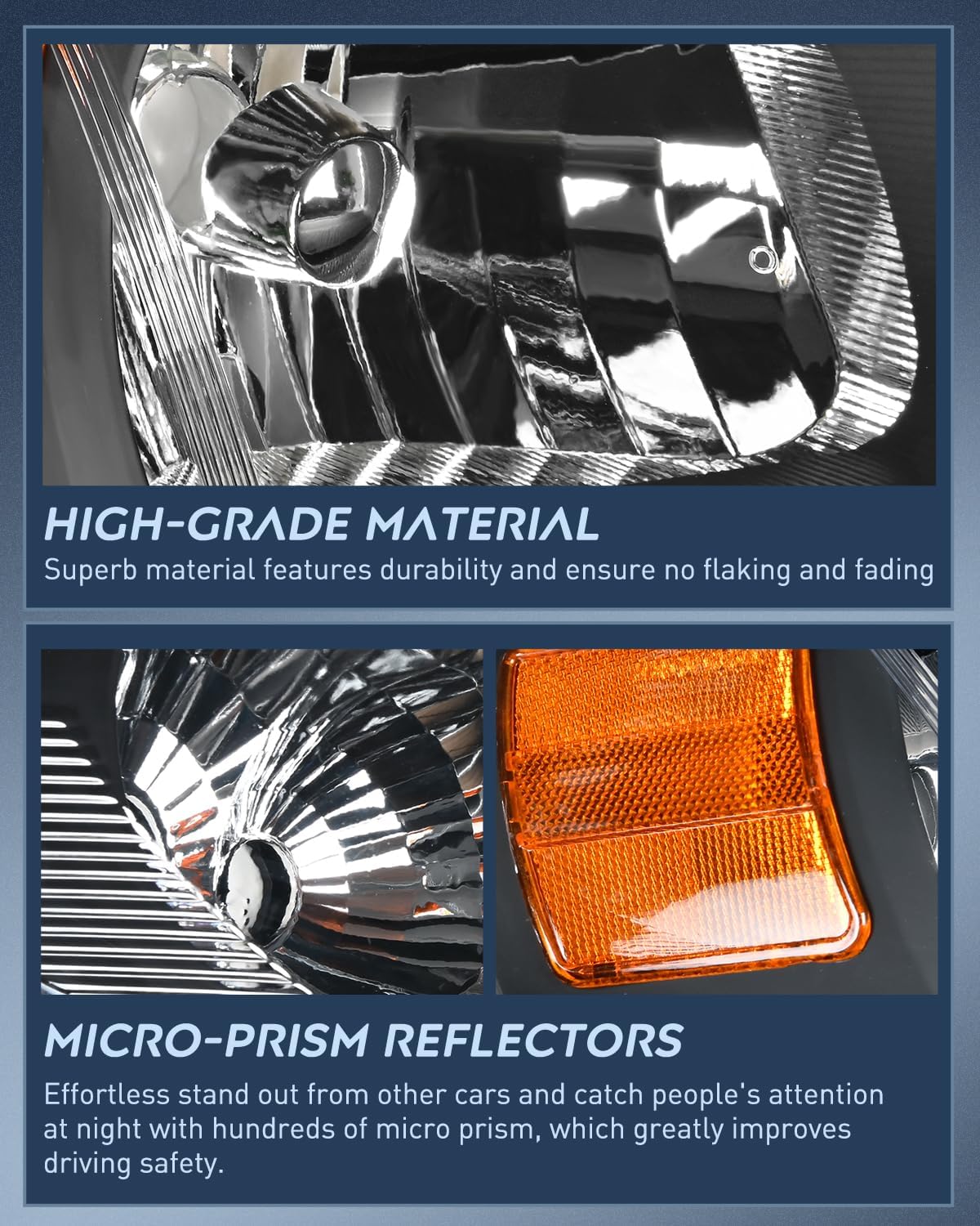 2005-2010 Chevy Cobalt 2005-2009 Pontiac Headlight Assembly Black Housing Amber Reflector Nilight