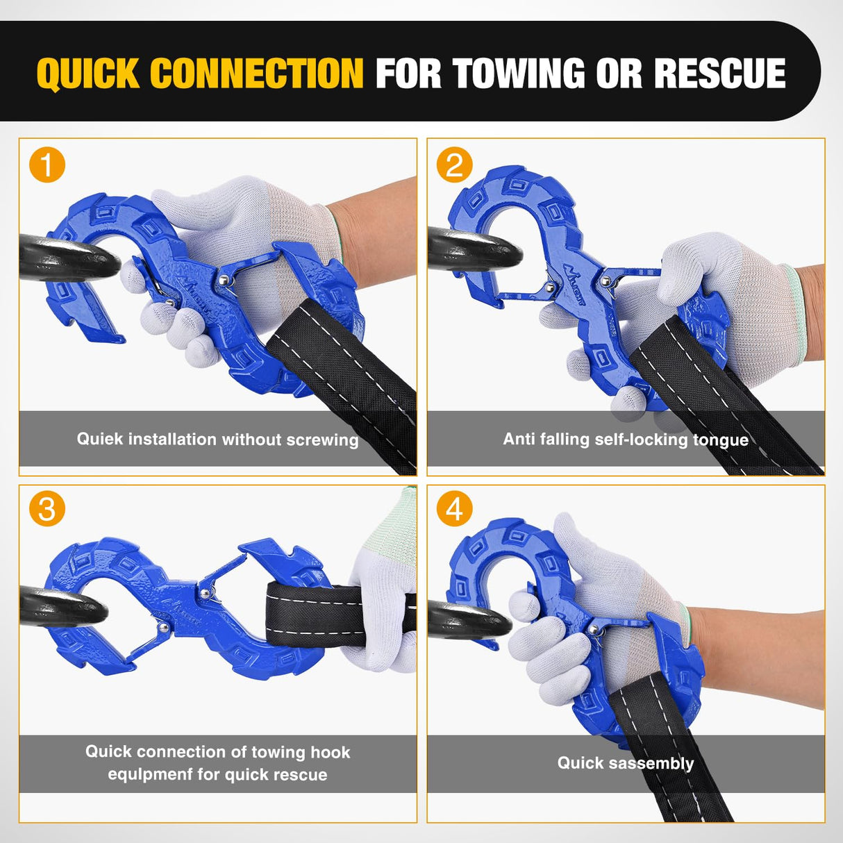 Quick Release S-Tow Shackle Hook – Heavy Duty Off-Road Recovery Hook, Fits Winch Rope & Recovery Strap, 11,000 LBS Working Load, for Jeep, SUV, ATV, Trailers, Blue