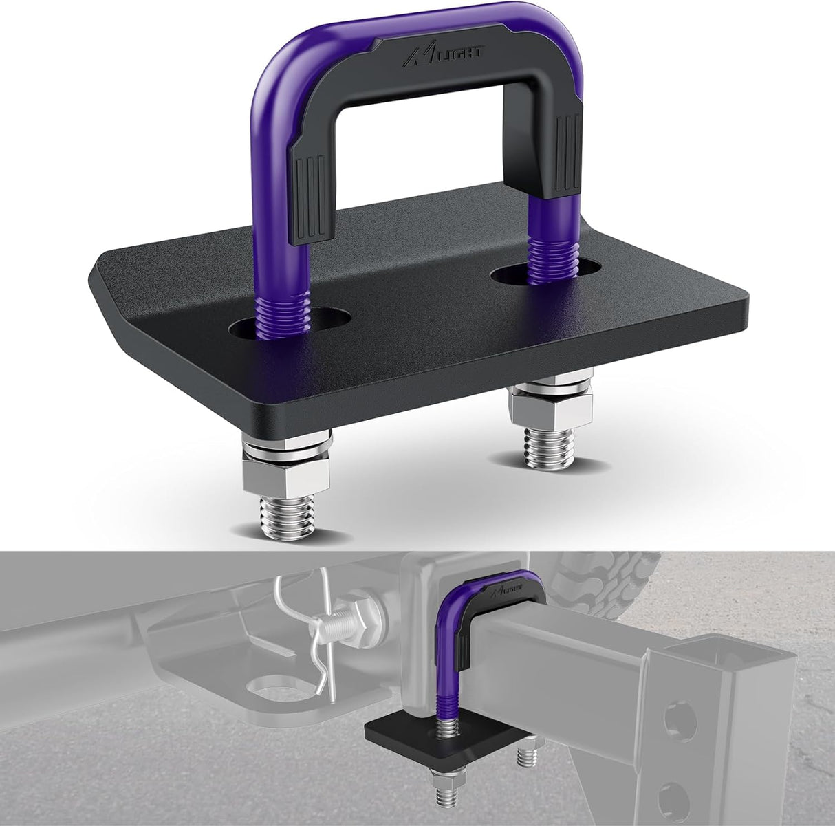 Trailer Hitch Tightener for 2 Inch Trailers Hitches Mount Anti Rattle Heavy Duty Steel with Rubber Cover Dark Purple U Bolt Matte Black Plate Electrophoresis Anti-Rust Triple Protective