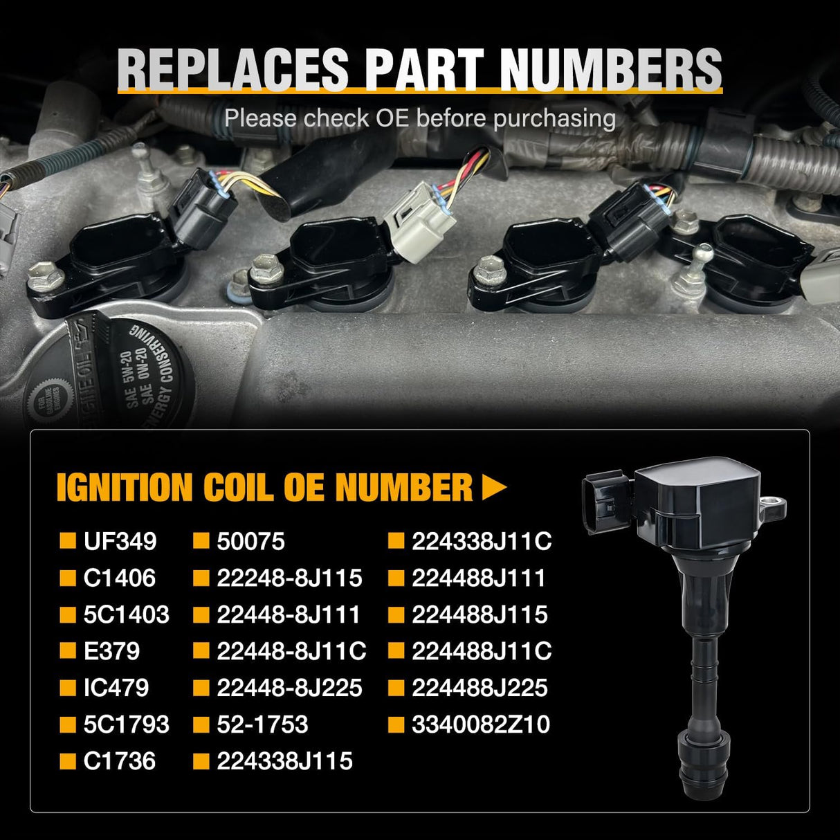 Ignition Coil Pack Fit for Nissan Infiniti Suzuki Equator Murano Altima Maxima Pathfinder Quest Xterra NV1500/2500/3500 I35 QX4 2002-2014 3.5L 4.0L V6 OE# UF349 C1406 Ignition Coils Set of 6