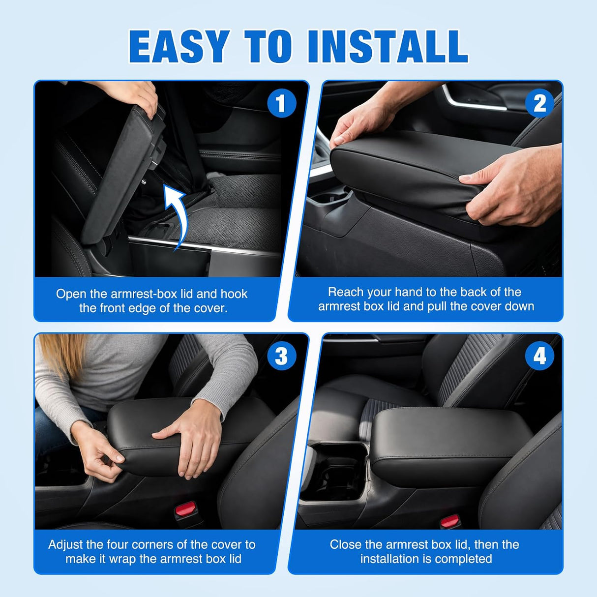 Center Console Cover for Nissan Altima 2013-2018 Armrest Cushion | for Altima 2013 14 15 16 17 2018 Accessories Nappa Leather Armrest Cover for Car Waterproof Anti-Scratch Arm Rest Pad, Black