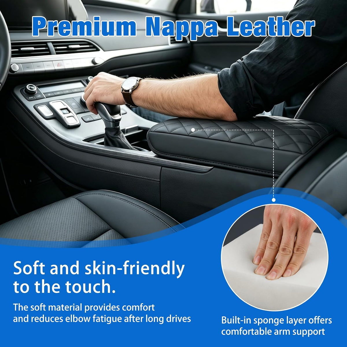 Center Console Cover for Hyundai Palisade 2019-2025 Armrest Cushion | Premium Nappa Leather Armrest Cover for Car Waterproof Center Console Pad Protector Anti-Scratch Arm Rest Box Cover, Black