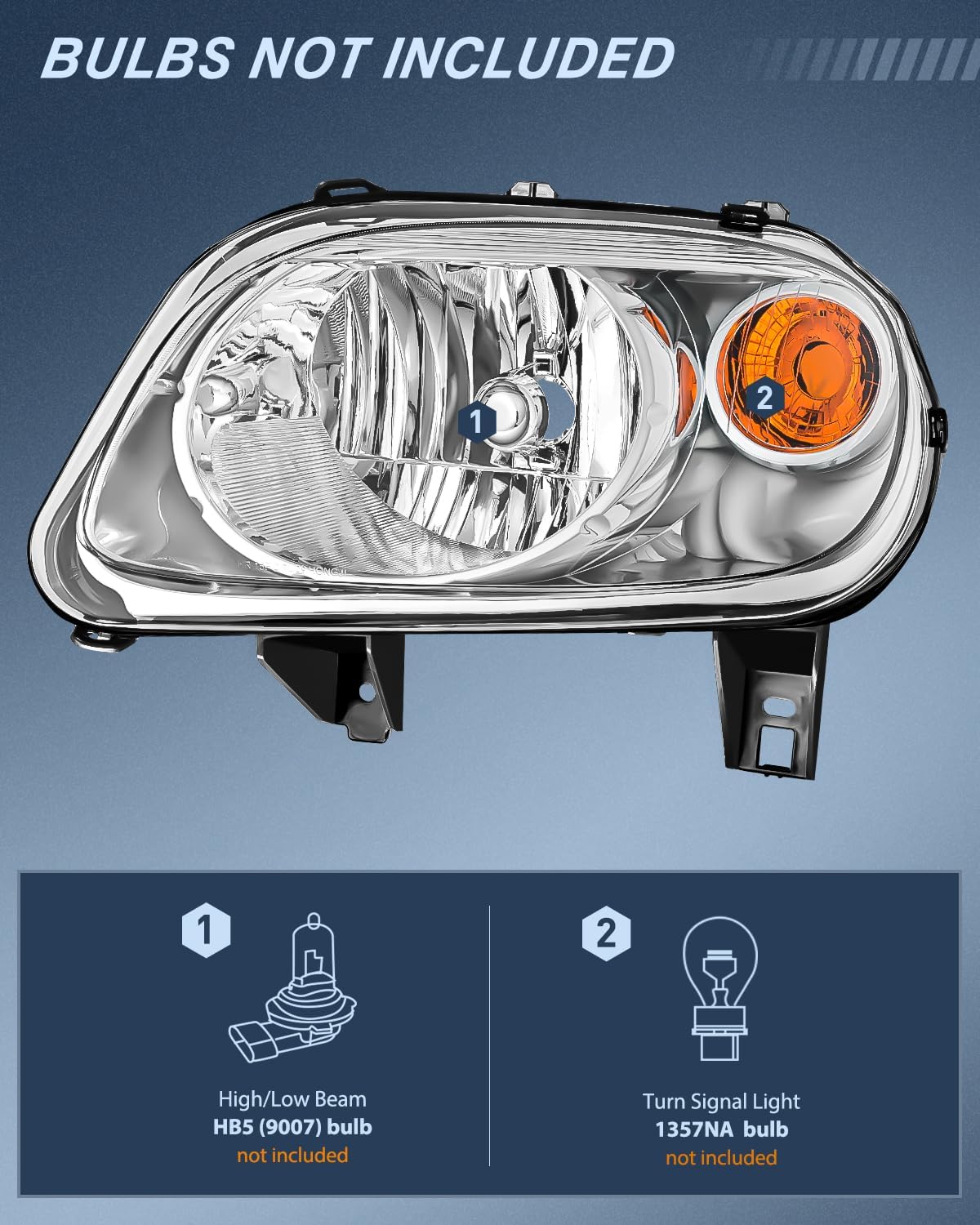 Headlight Assembly Compatible with 2006 2007 2008 2009 2010 2011 Chevy HHR Halogen Type Factory OE Style Chevrolet HHR Replacement Chrome Housing Amber Reflector Passenger and Driver Side