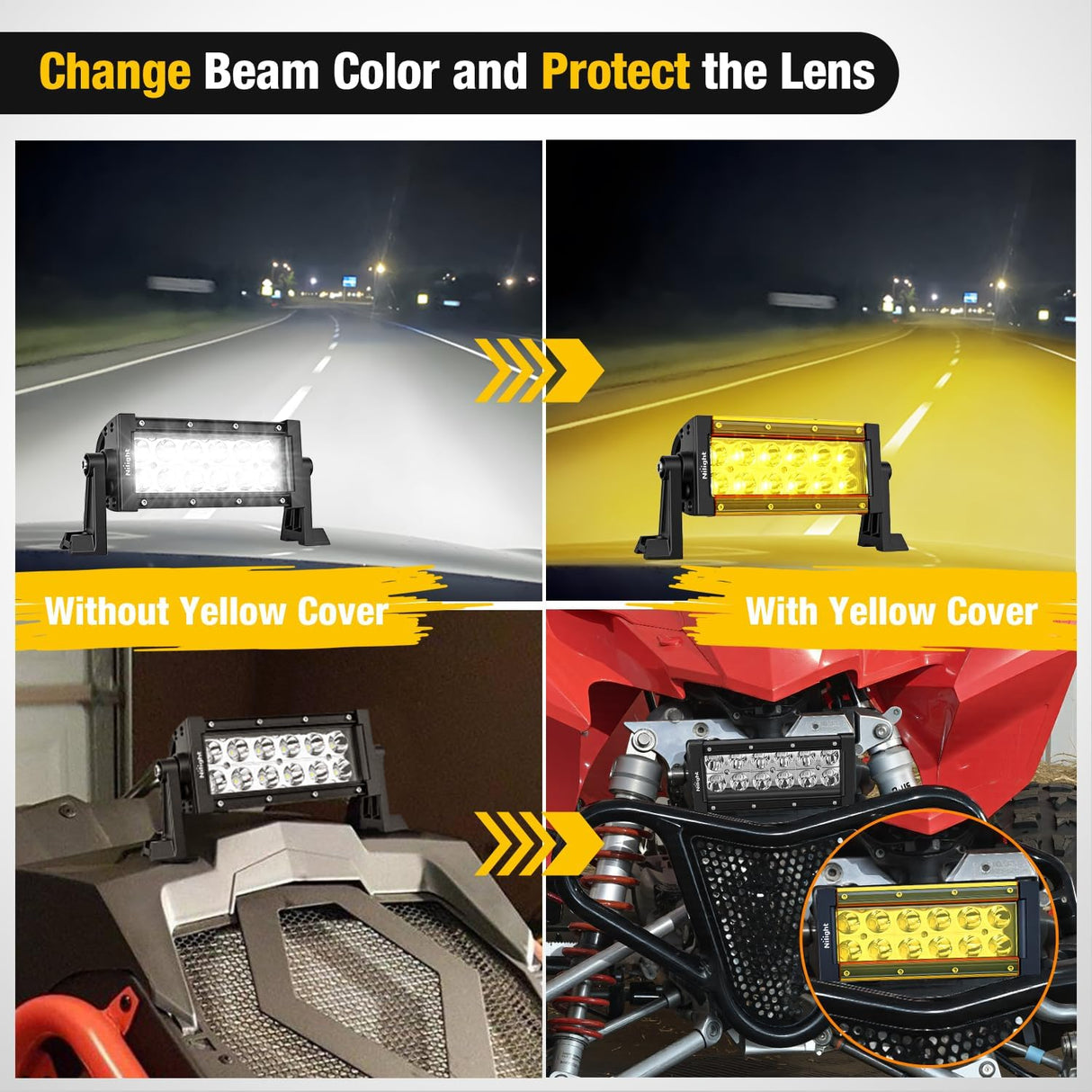 7.5 Inch 36 W Spot LED Light Bar Yellow Cover | Protective Durable Polycarbonate Lens, Waterproof Dustproof Scratch-Proof for Double Row Side-Mounted Bumper Driving Fog Lamp