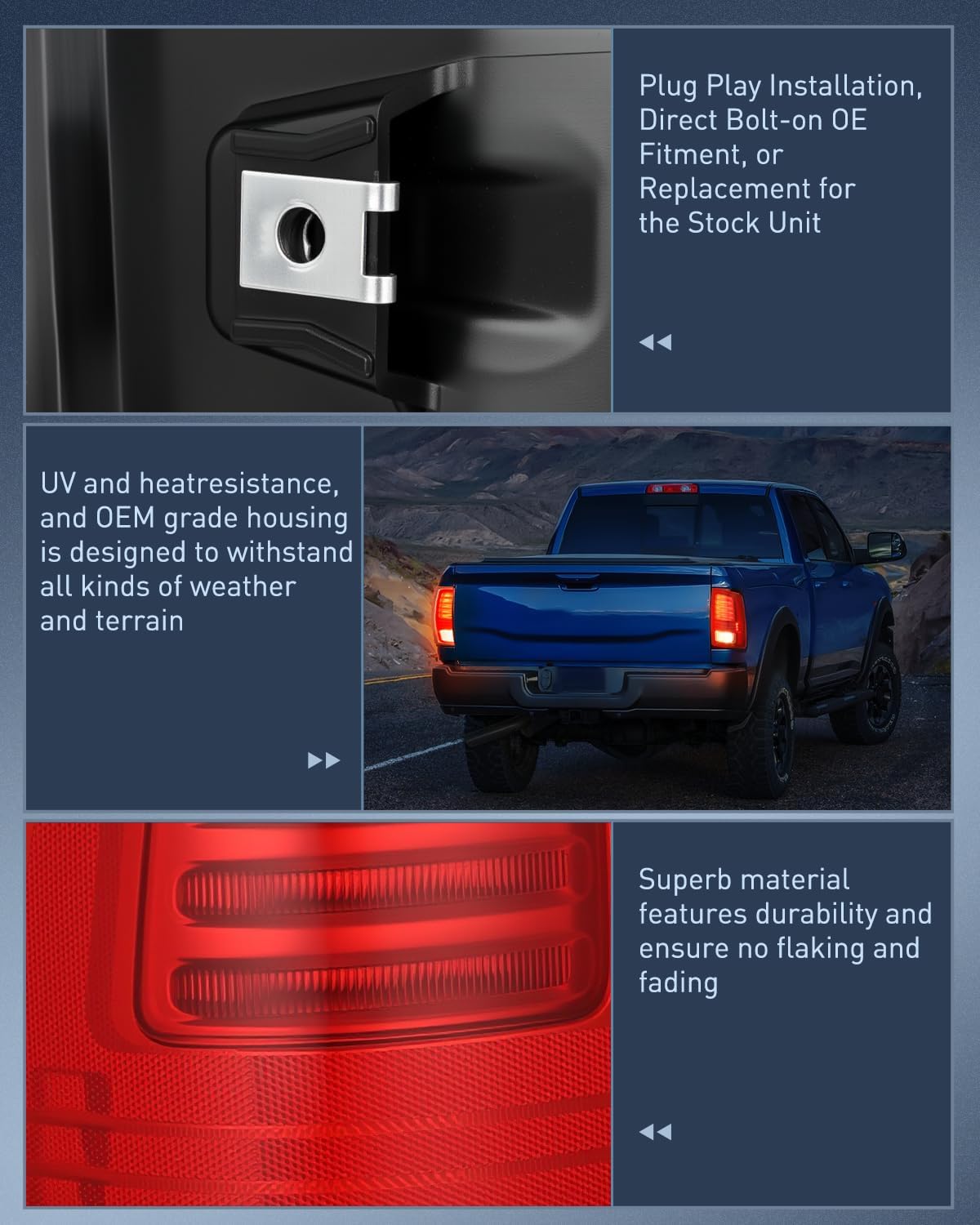 Taillight Assembly Compatible with 2013 2014 2015 2016 2017 2018 Dodge Ram 1500 2014-2018 Ram 2500 3500 LED Style Passenger Side Tail Light with Bulbs