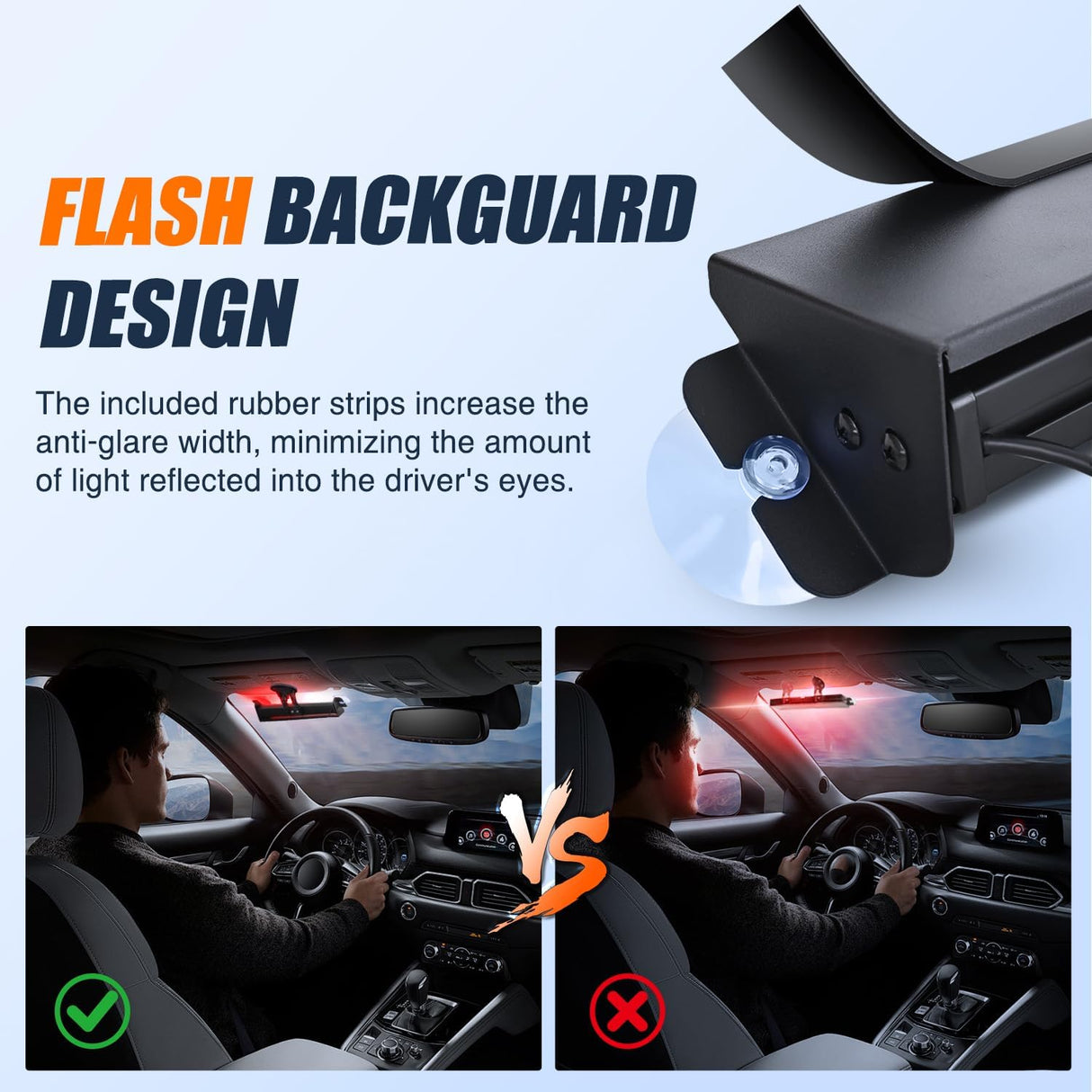 8LED Red White Traffic Advisor Strobe Light Bar Hazard Safety | with Vacuum Suction Emergency Dash Warning Flashing Lights Front/Rear Windshield Visor for Truck Police Construction Vehicles