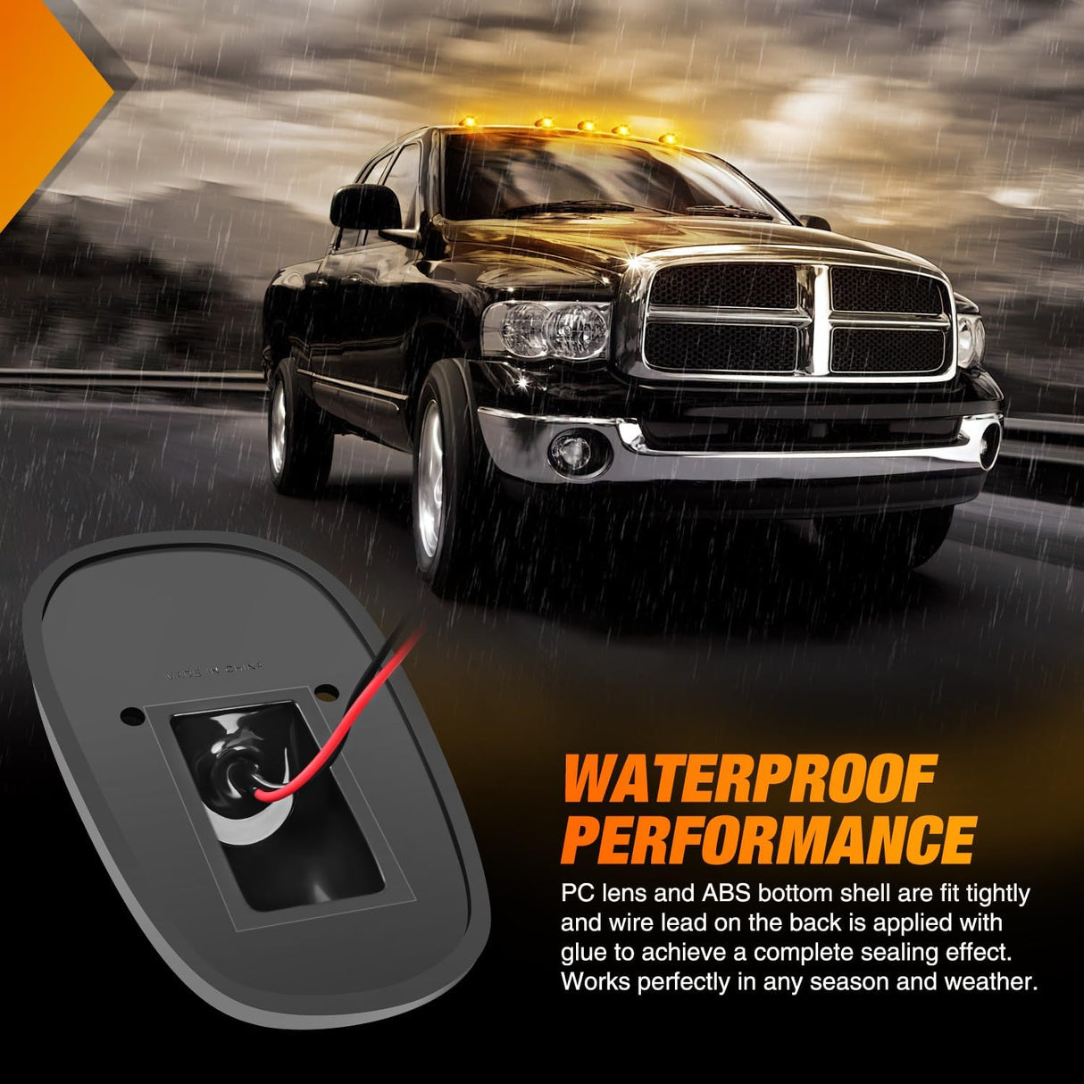 LED Cab Marker Lights 5 PCS 9 LED Smoke Lens Amber Roof Running Clearance Light Compatible with 1999 2000 2001 2002 Dodge Ram 2500 3500 Pickup Trucks