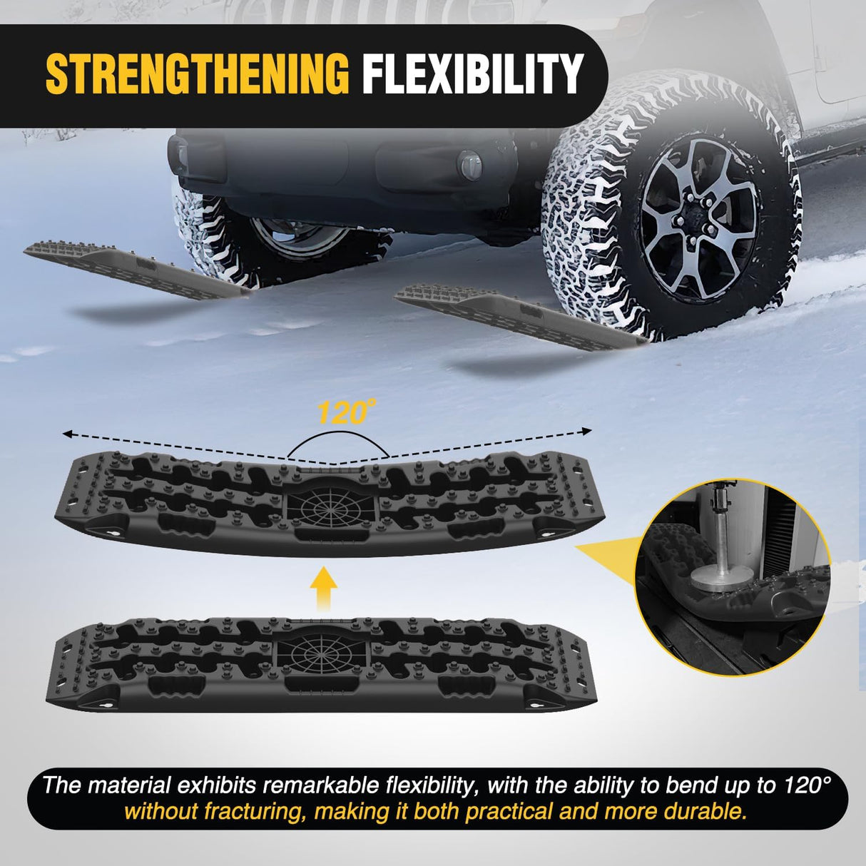 Off Road Traction Boards 4x4 Truck Jeep Recovery Tracks Mats Gear | Heavy Duty Tire Recovery Boards Mounting Kit With Round and Square Jack Lift Base for Truck Jeep SUV Mud Sand Dunes Snow