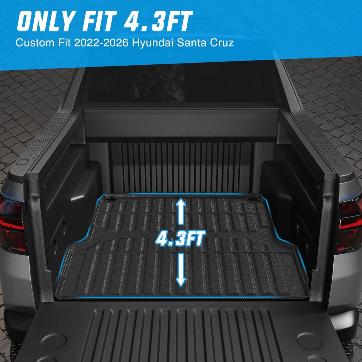 Truck Bed Mat 4.3 FT for 22-25 Hyundai Santa Cruz, TPE Heavy-Duty Pick-up Bed Liner for Hyundai Santa Cruz 2022 2023 2024 2025, Anti-Slip Texture, All Weather Protection