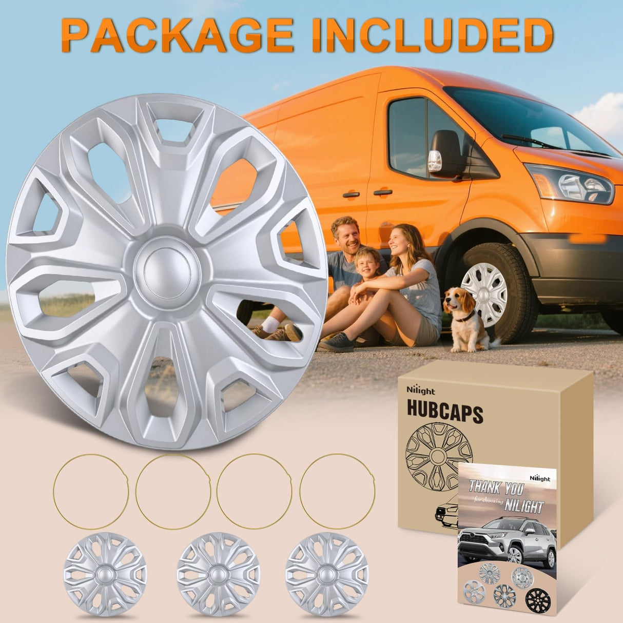 Wheel Cover Hubcaps 16 Inch for Ford Transit 150 250 350 350HD 2015 16 17 18 19 20 21 22 23 24 2025 Steel Wheel with 5 Lug 16 Hub Caps Set of 4 Rim Protector Wheel Covers Replacement, Silver