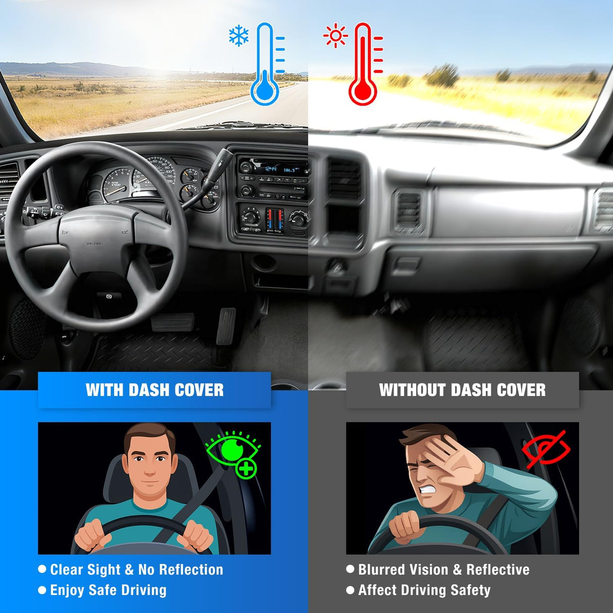 Dash Cover for 1999‑2006 GMC Sierra/Chevy Silverado, 2000‑2006 GMC Yukon/Yukon XL/Chevy Suburban/Chevy Tahoe, 2001‑2006 Avalanche, Suede Dashboard Mat Black