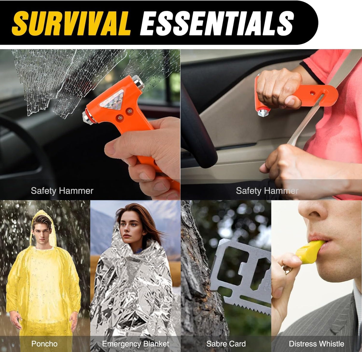 Car Emergency Kit with Jumper Cable Air Compressor Tire Repair Essential Tools First Aid Alligator Connector Electrical Kit for Travel Camping Outdoor Cars Truck SUV RV