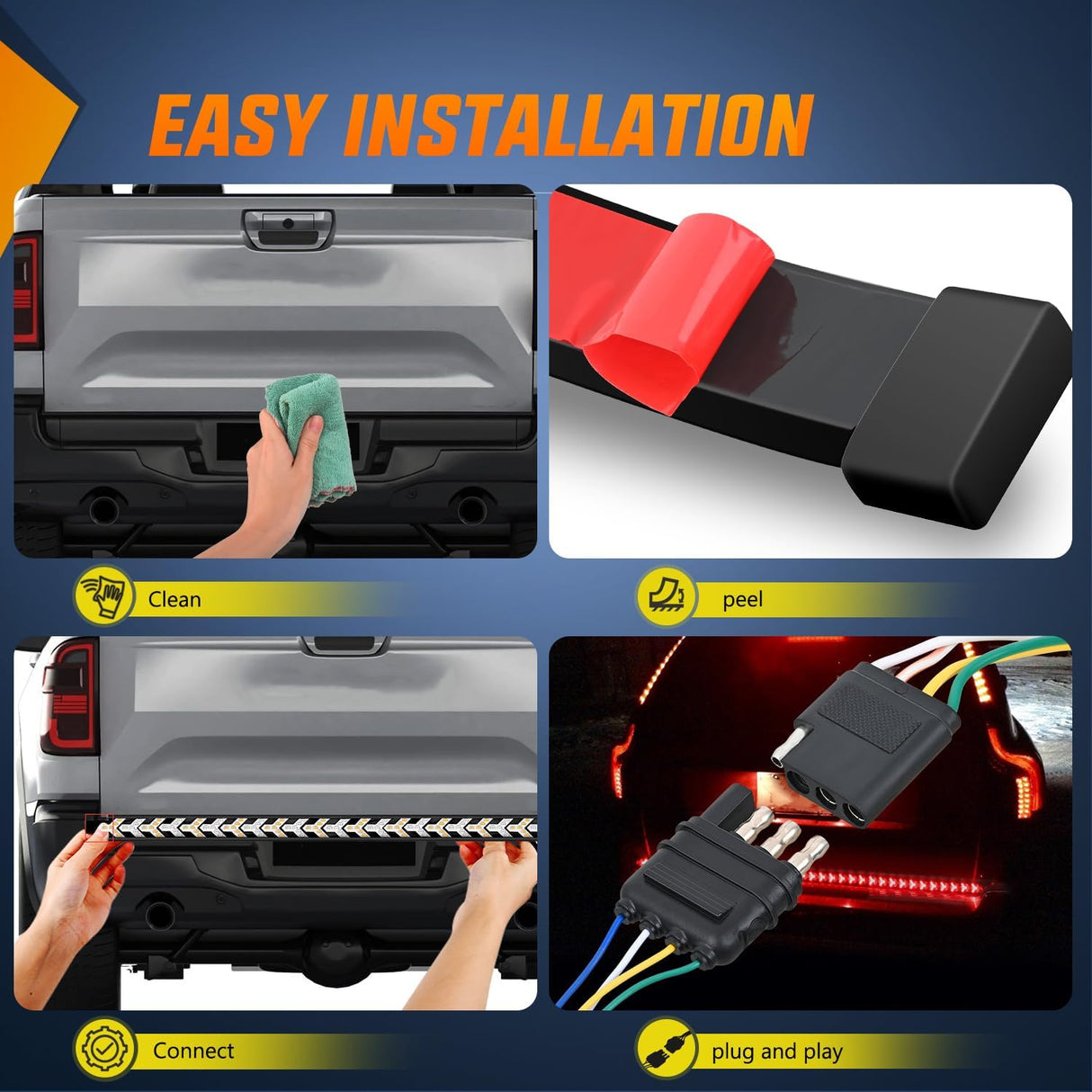 Truck Tailgate Light Strip 48Inch Arrow 432 LED with Red Running Brake Lights Amber Turn Signals Strobe Lights