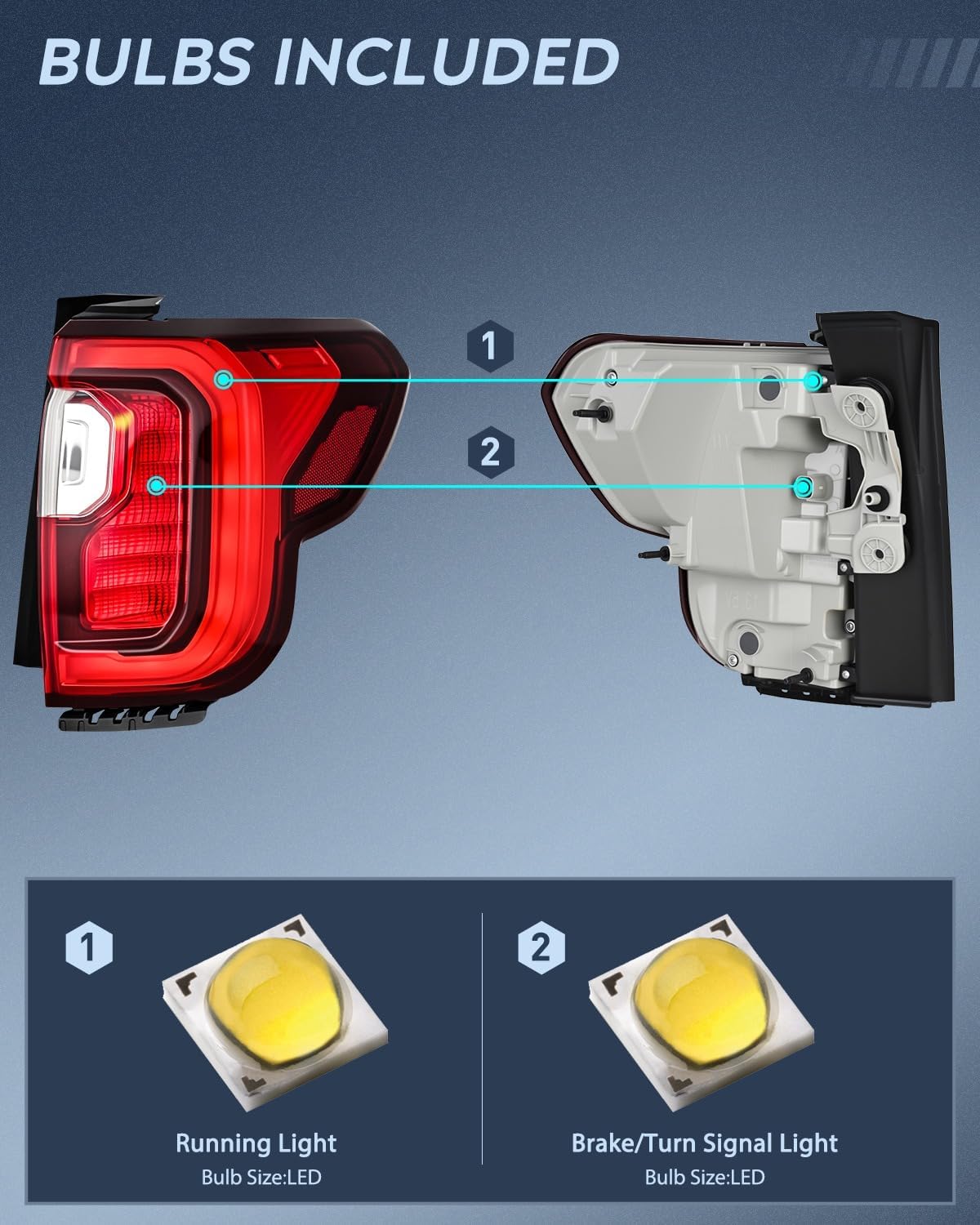 Taillight Assembly Compatible with 2020 2021 2022 2023 GMC Acadia | SL SLE SLT Denali LED Outer Tail Light Replacement OE Style Chrome Bezel Driver side and Passenger Side