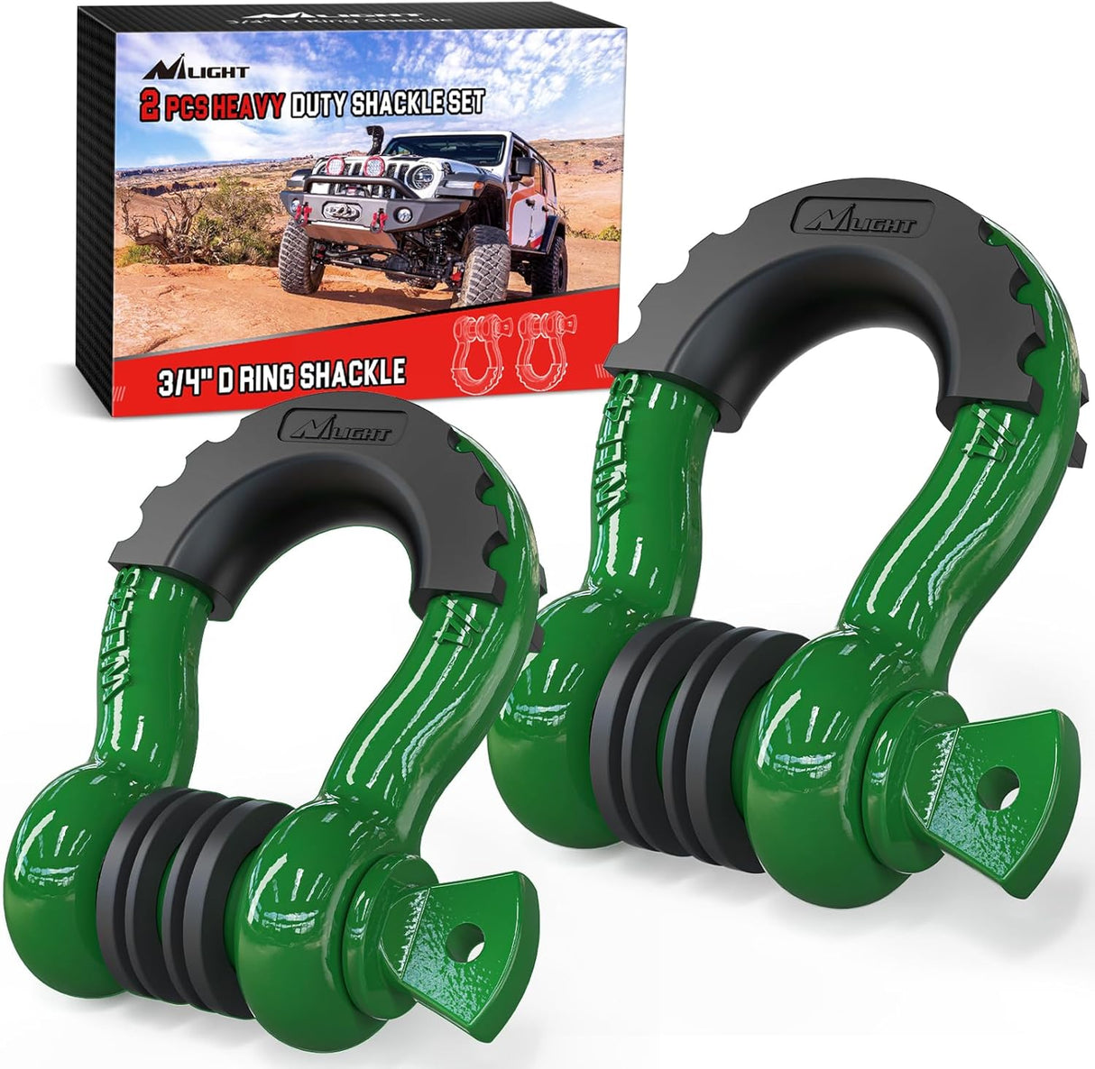 2 Pack 3/4 Inch D-Ring Shackle with 7/8 Inch Screw Pin 41,887lbs Break Strength, Heavy Duty Off Road Recovery Shackle with Isolators Washers for Use with Tow Strap, Winch, Off-Road Jeep Truck Vehicle