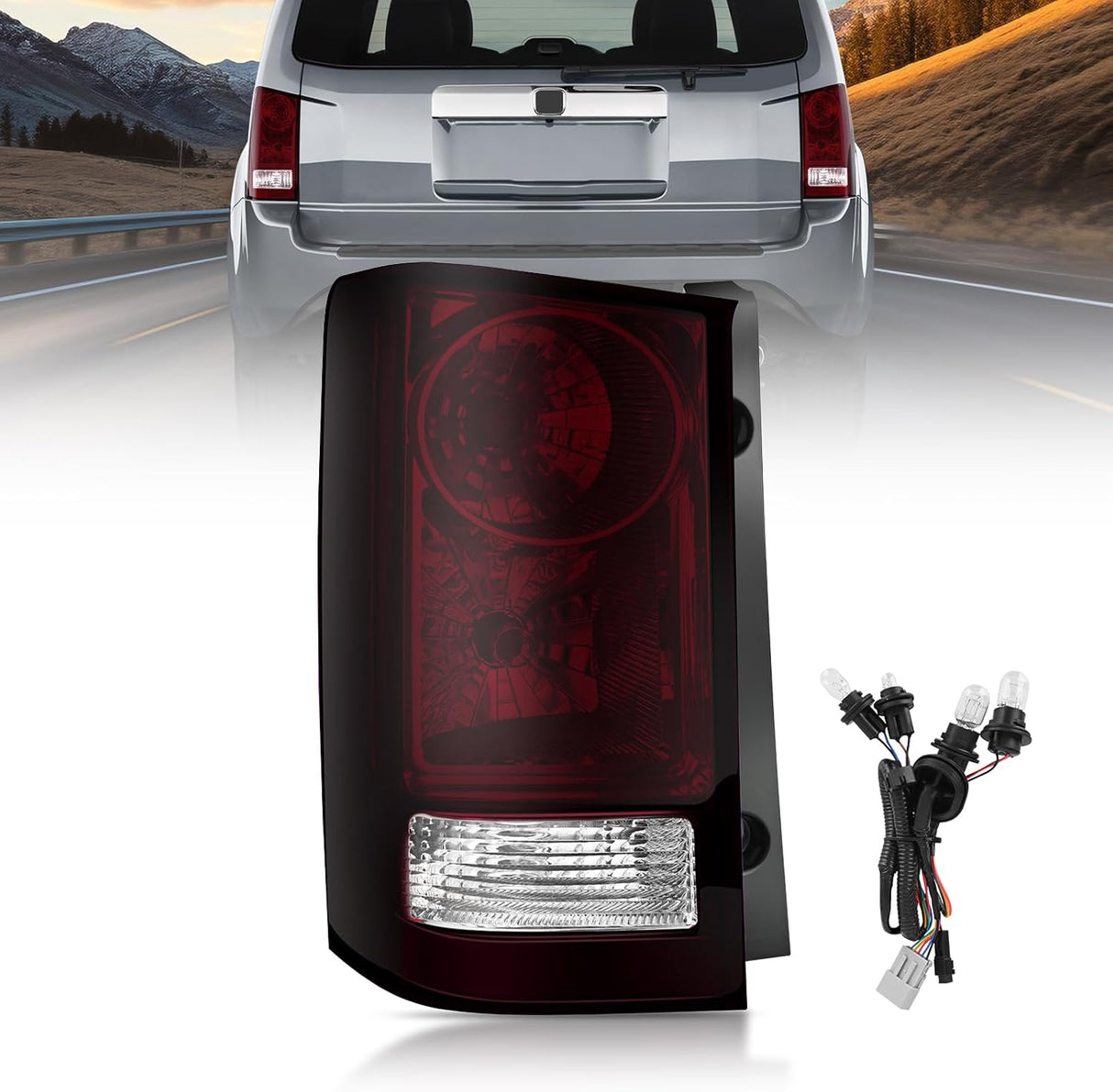 Taillight Assembly Compatible with 2009 2010 2011 2012 2013 2014 2015 Honda Pilot Smoked Red Tail Lights Rear Lamp Replacement OE Style Driver Side w/Bulbs