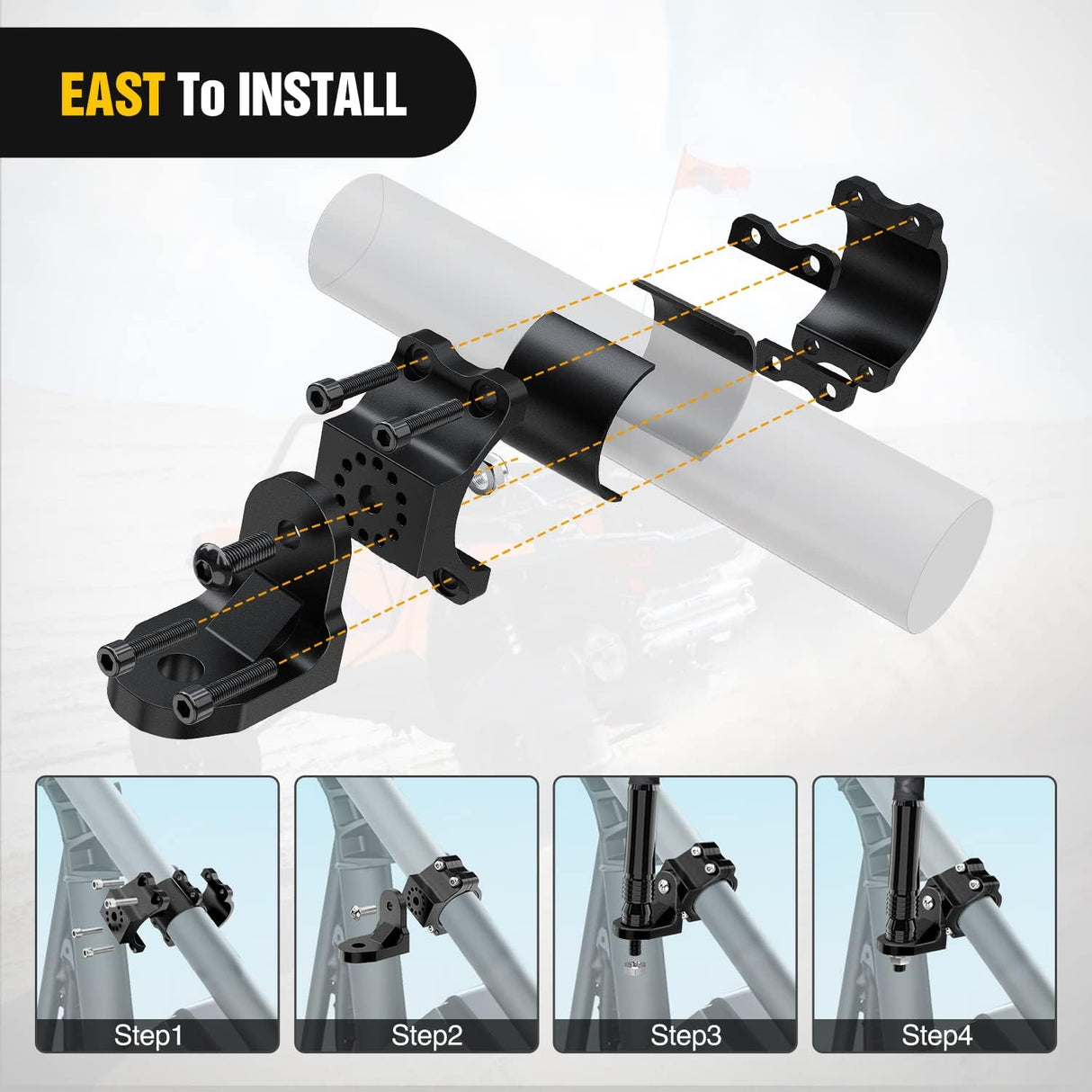 1PC UTV Flag Antenna Mount Whip Light Mounting Bracket Black Adjustable Heavy Duty for 1.5 to 1.75inch 1.75 to 2inch for Polaris RZR Ranger Can Am Maverick X3 Talon