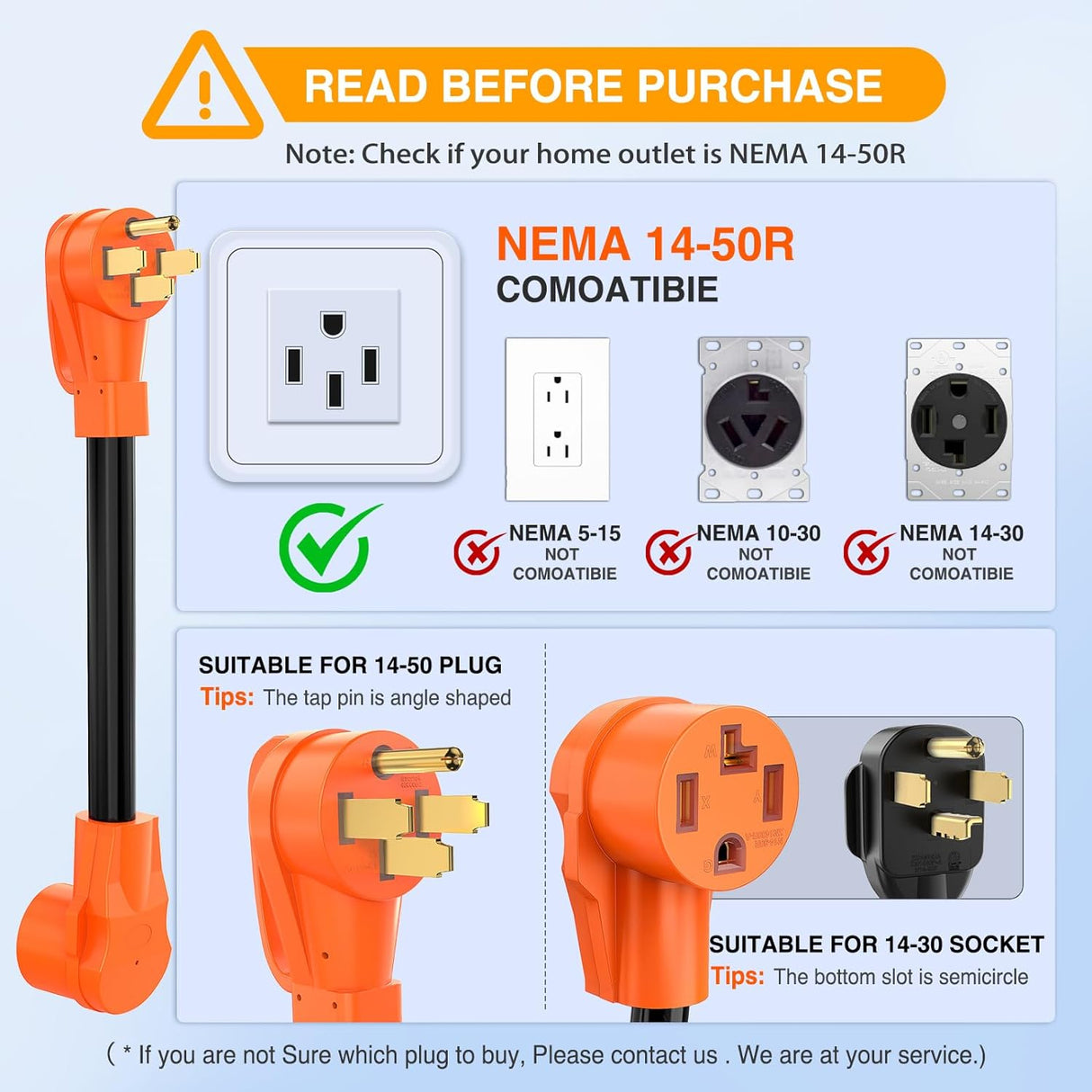 50AMP to 30AMP 4 Prong EV Charger Adapter Cord Nilight