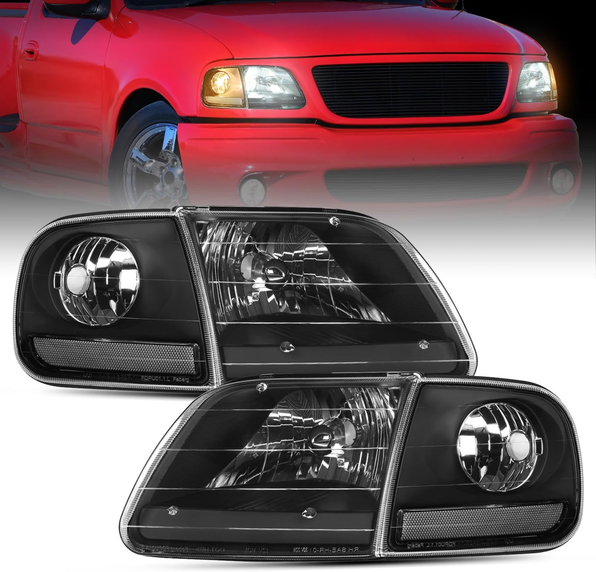 Headlight Assembly Compatible with 1997 1998 1999 2000 2001 2002 2003 Ford F-150 Expedition Black Housing