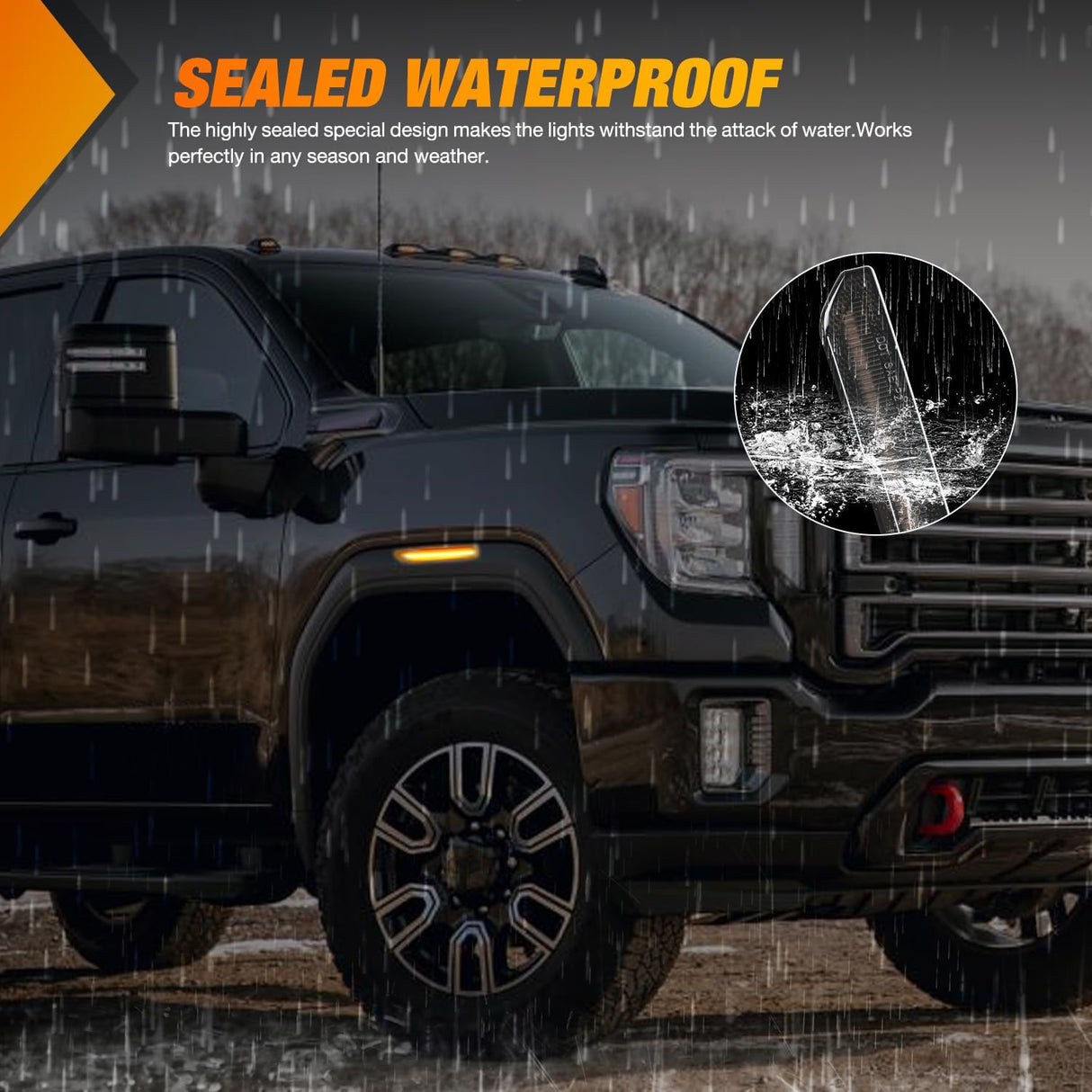 Fender Side Marker Lights 4 PCS 54 LED Smoke Lens Amber Front Rear Clearance Light Compatible with 2020 2021 2022 2023 2024 Sierra 2500HD 3500HD Pickup Truck