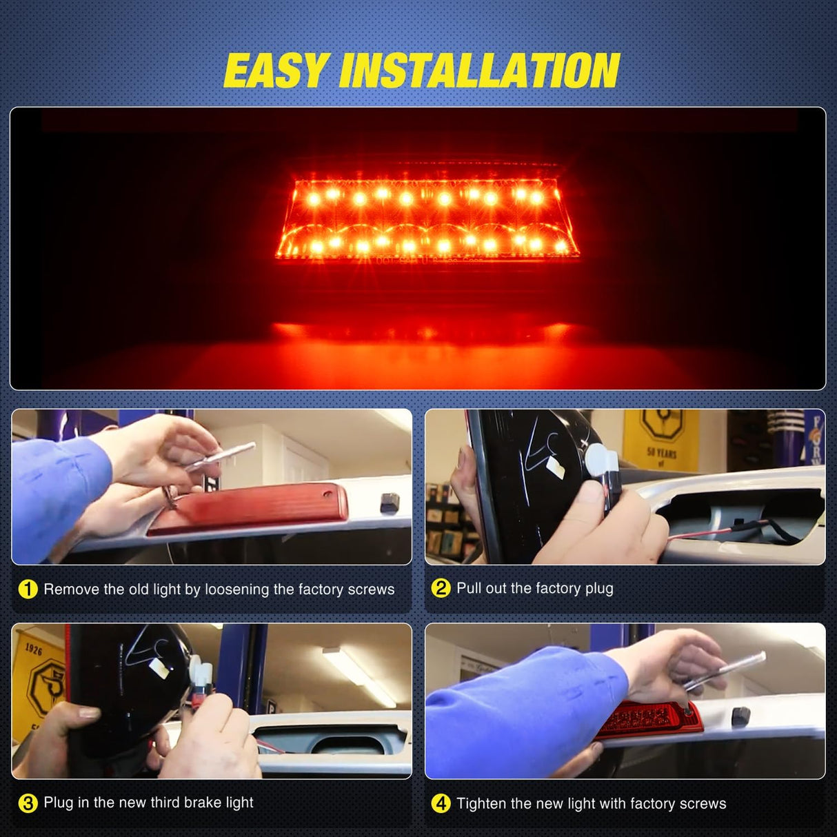Third Brake Light Tail High Mount 3rd Stop Lights Red Lens Compatible with Jeep Liberty 2002 2003 2004 2005 2006 2007 Van SUV Rear Center Cab Lamp