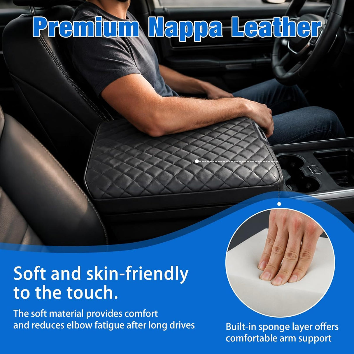 Center Console Cover Fit for Dodge Ram 1500 2013-2018 Ram 2500/3500 | 1500 Classic Model 2019-2024 Jump Seat Accessories Middle Armrest Cover for Car Waterproof Leather Arm Rest Cushion Pad
